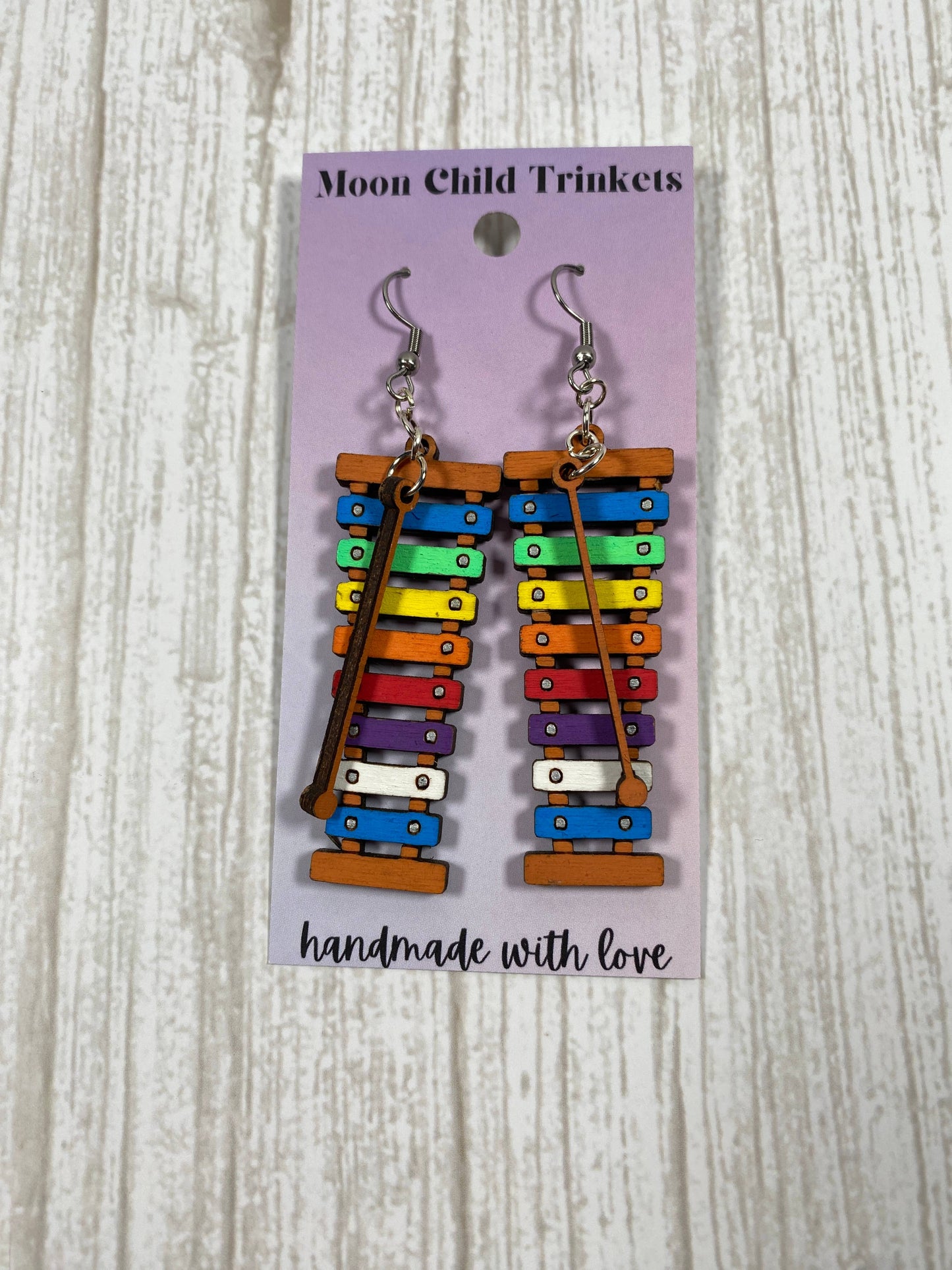 Xylophone Hand Painted Wooden Wire EarringsPink tiful of LOVE