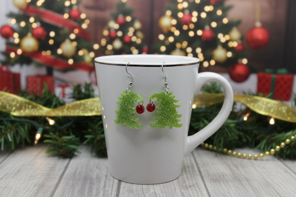 The Grinch’s Christmas Tree Glitter Dangle Earrings – Festive Acrylic Holiday Jewelry