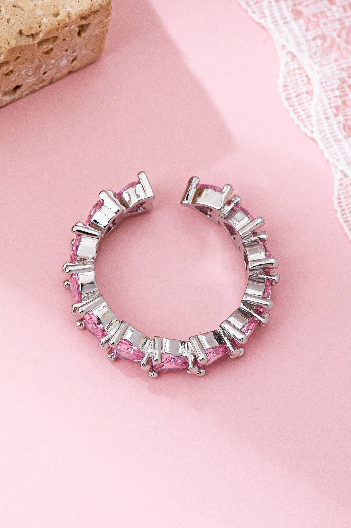 JOSSLYN by wall to wall - Pink Heart Eternity Band Ring | 80R219: Silver