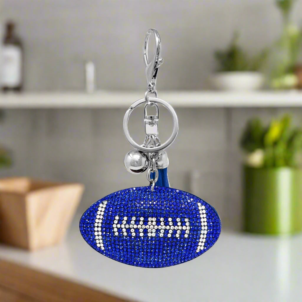 Bling Crystal Blue Football Key Chain