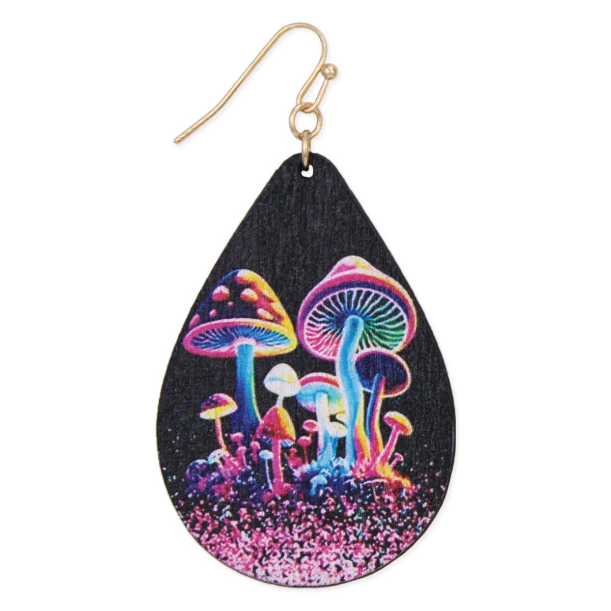 Neon Magic Wood Mushroom Print Wire EarringsPink tiful of LOVE