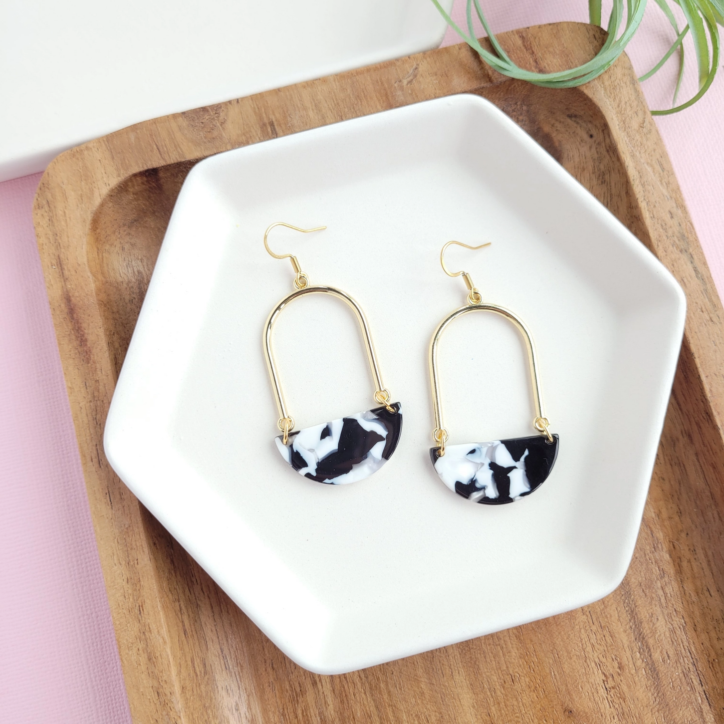 Stella Earrings - Black & White / Gold Arch Dangle Earring Wire EarringsPink tiful of LOVE