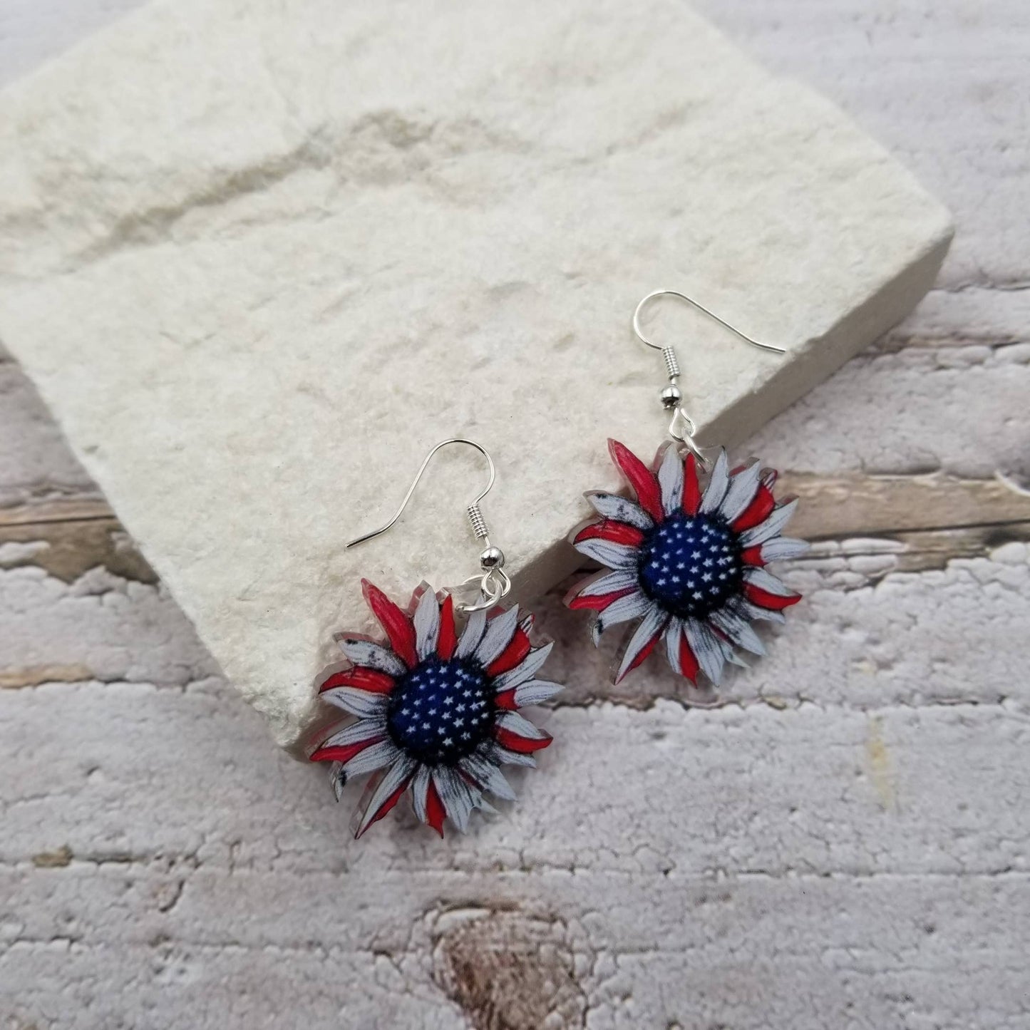 4th of July Patriotic Sunflower Dangle Earrings