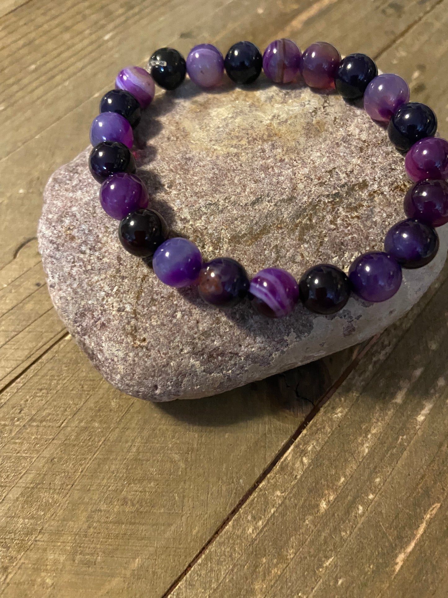 Purple Dyed Round Agate Beaded Elastic/Stretch BraceletPink tiful of LOVE