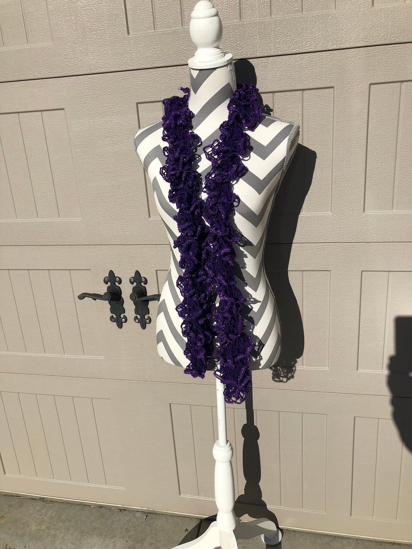 Ruffled Scarf handmade with Sashay Dark Purple metallic yarnPink tiful of LOVE