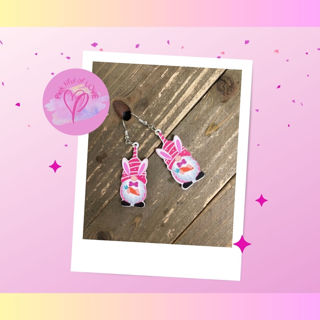Easter Bunny Ears Gnome Wire earringsPink tiful of LOVE