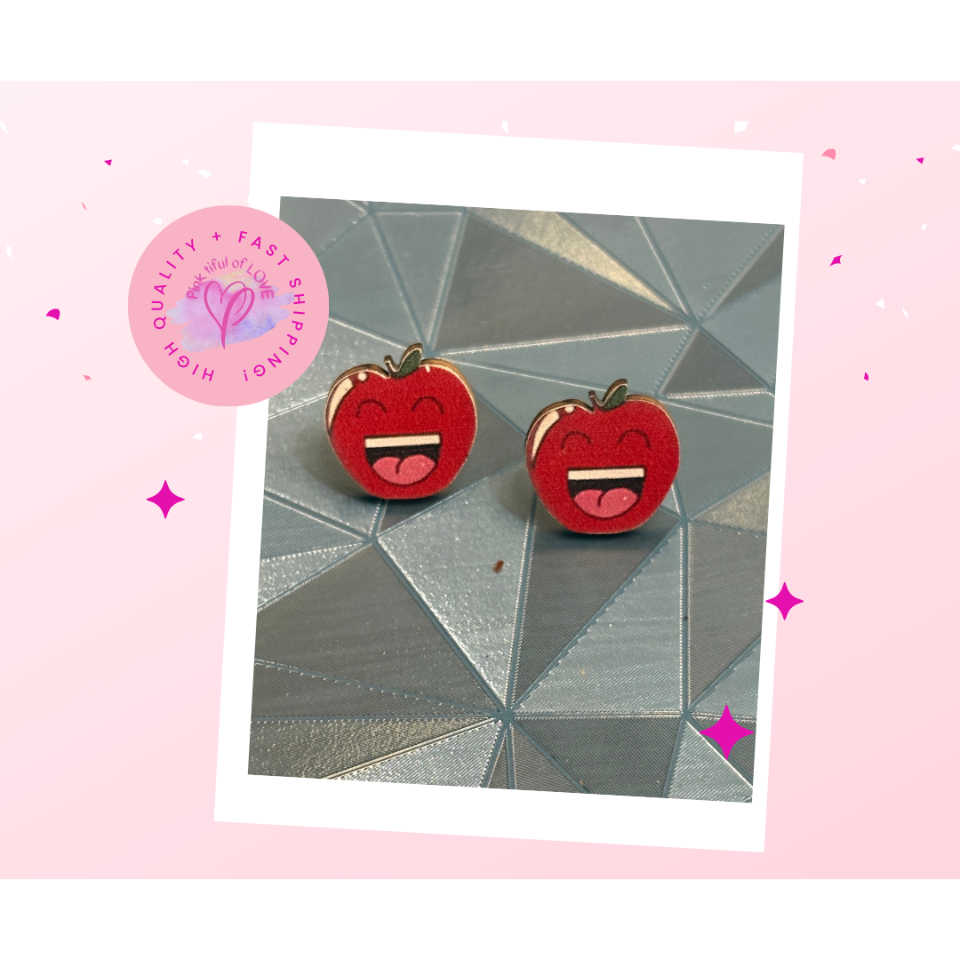 Laughing Apple Wooden Earrings – Playful & Fun Teacher-Inspired Studs
