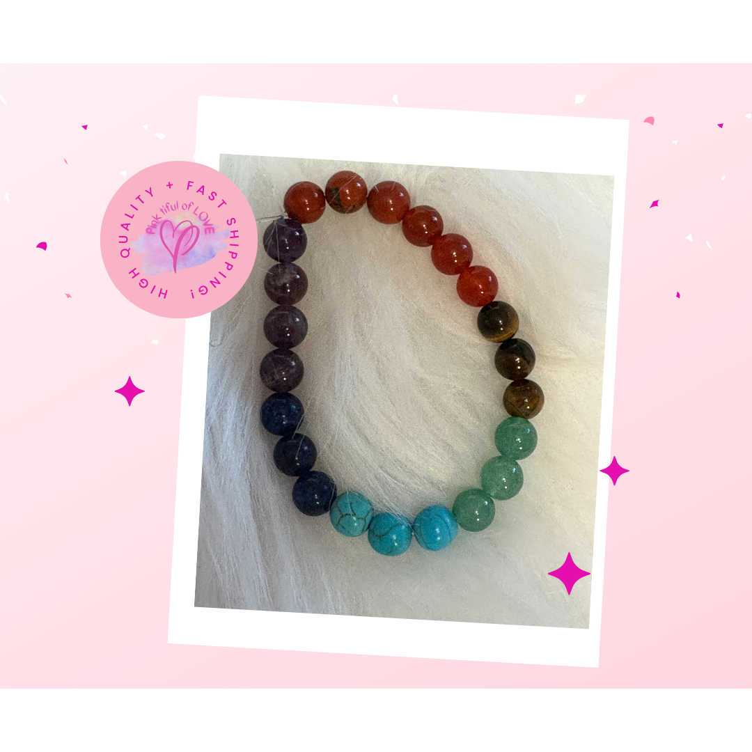 Rainbow Mixed Stone Round Beaded Stretch Bracelet
