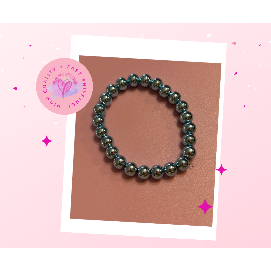 💙✨ Blue Metallic 8mm Beaded Stretchy Bracelet ✨💙