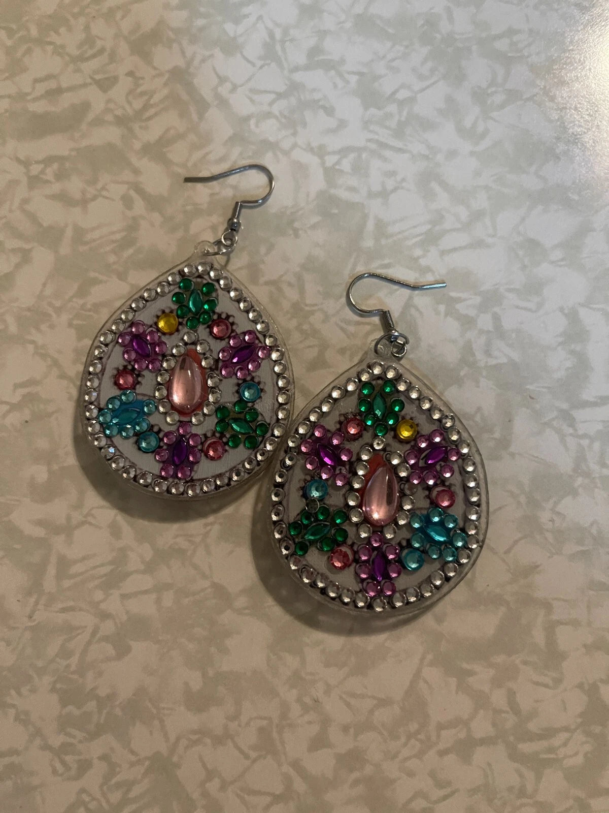 Diamond Art Teardrop Earrings – Multicolor Gemstone Acrylic Dangle Earrings