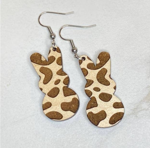 Wooden Fluffy Rabbit Wire EarringsPink tiful of LOVE