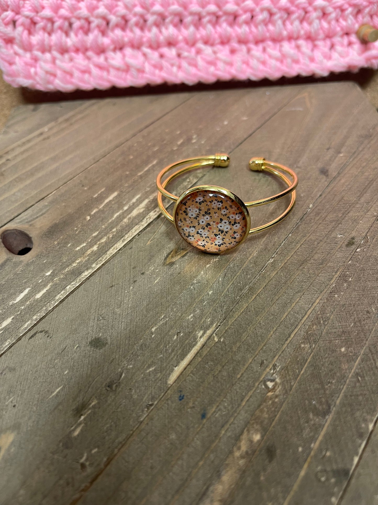 Wildflowers (BT211-23SGCBT) on a Single Gold Cuff BraceletPink tiful of LOVE