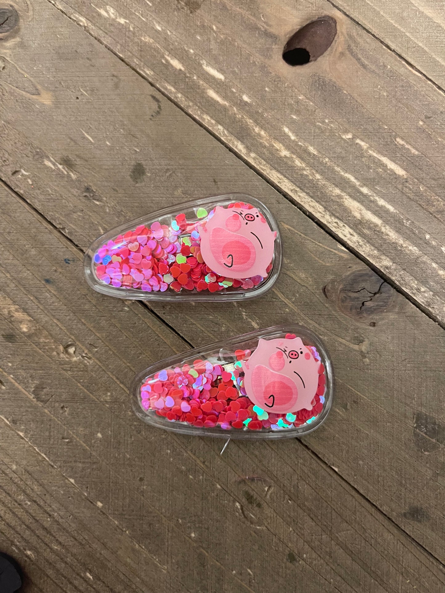 Pig-Confetti-dark Pink Hearts Snap Hair clips (a pair)Pink tiful of LOVE