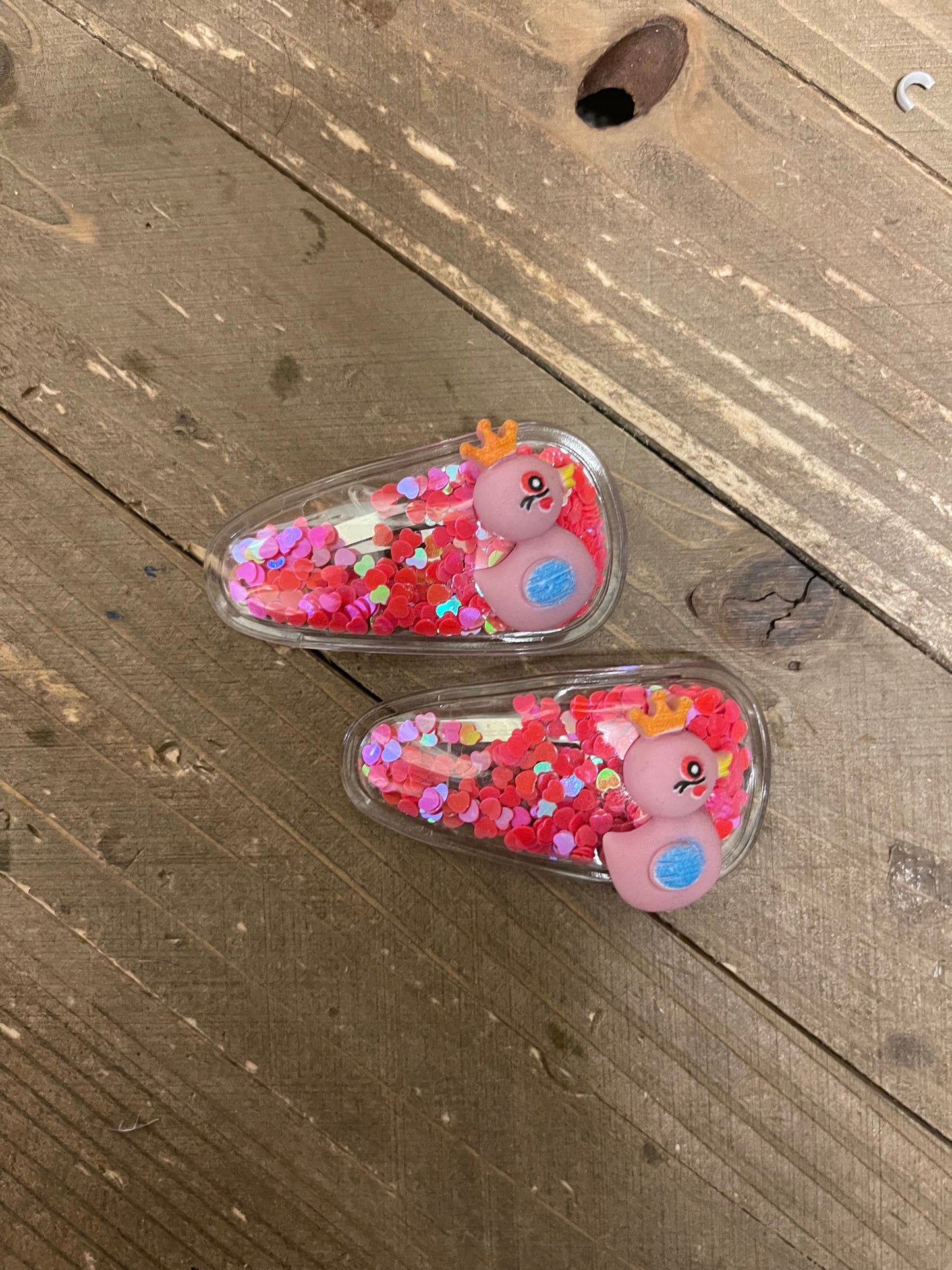 Rubber Ducky-Confetti- dark Pink Hearts Snap Hair clips (a pair)Pink tiful of LOVE