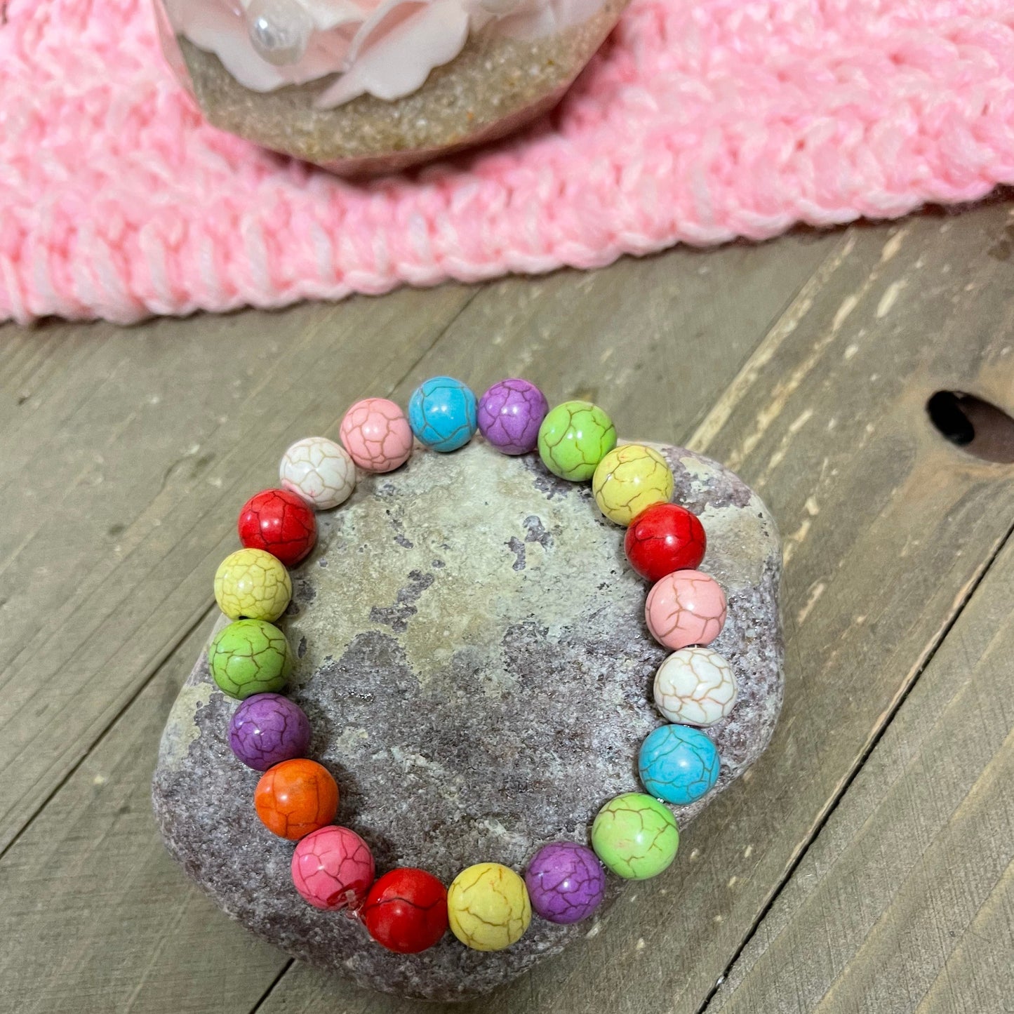 Fiesta Medium Sphere Turquoise Stone Beaded Elastic/Stretch BraceletPink tiful of LOVE
