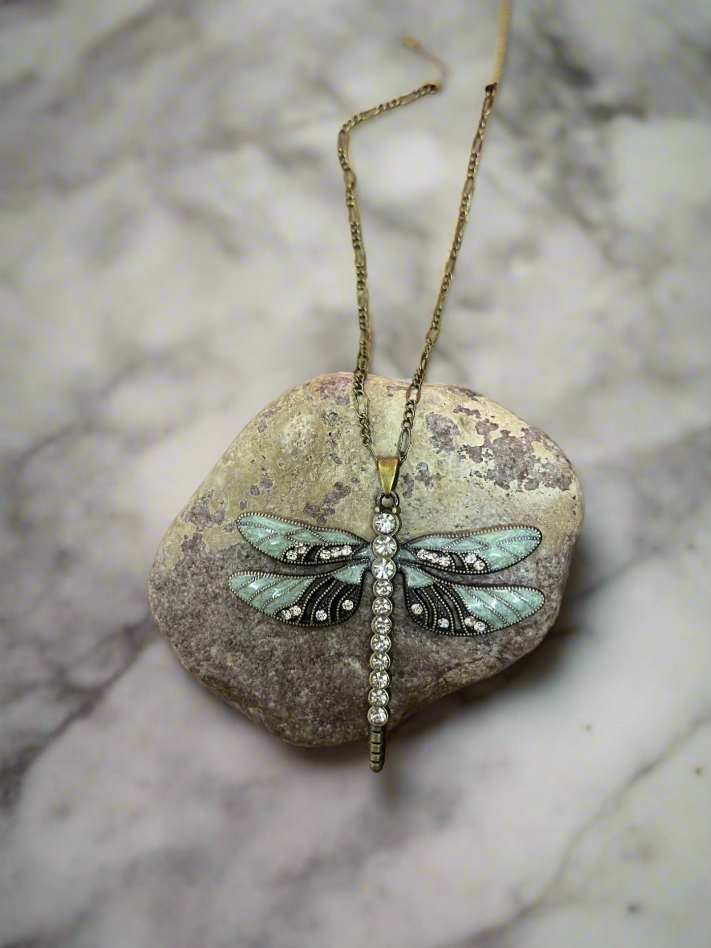Dragonfly Pendant on a antique brass chain NecklacePink tiful of LOVE