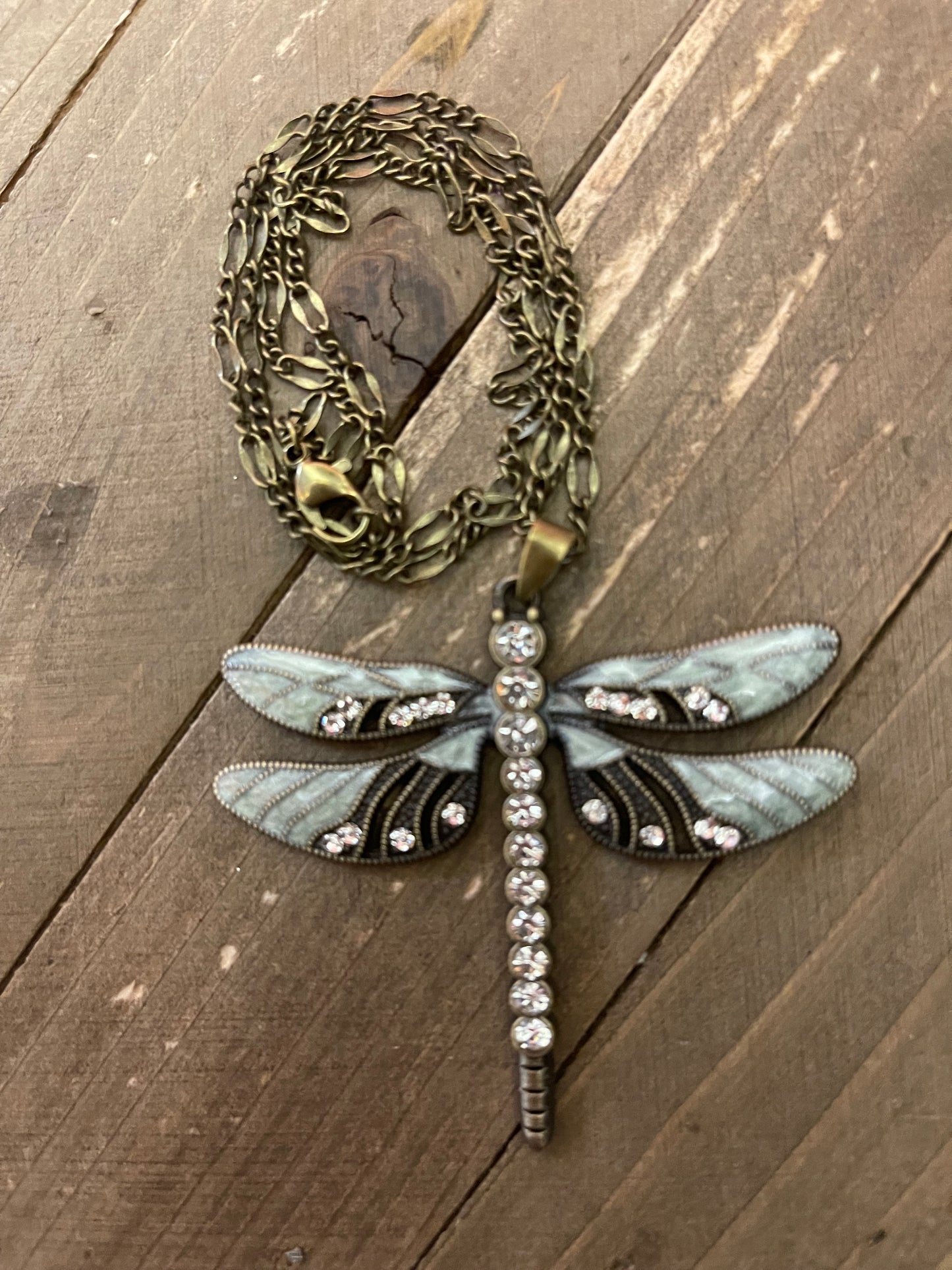 DRAGONFLY Pendant on a antique brass chain NecklacePink tiful of LOVE