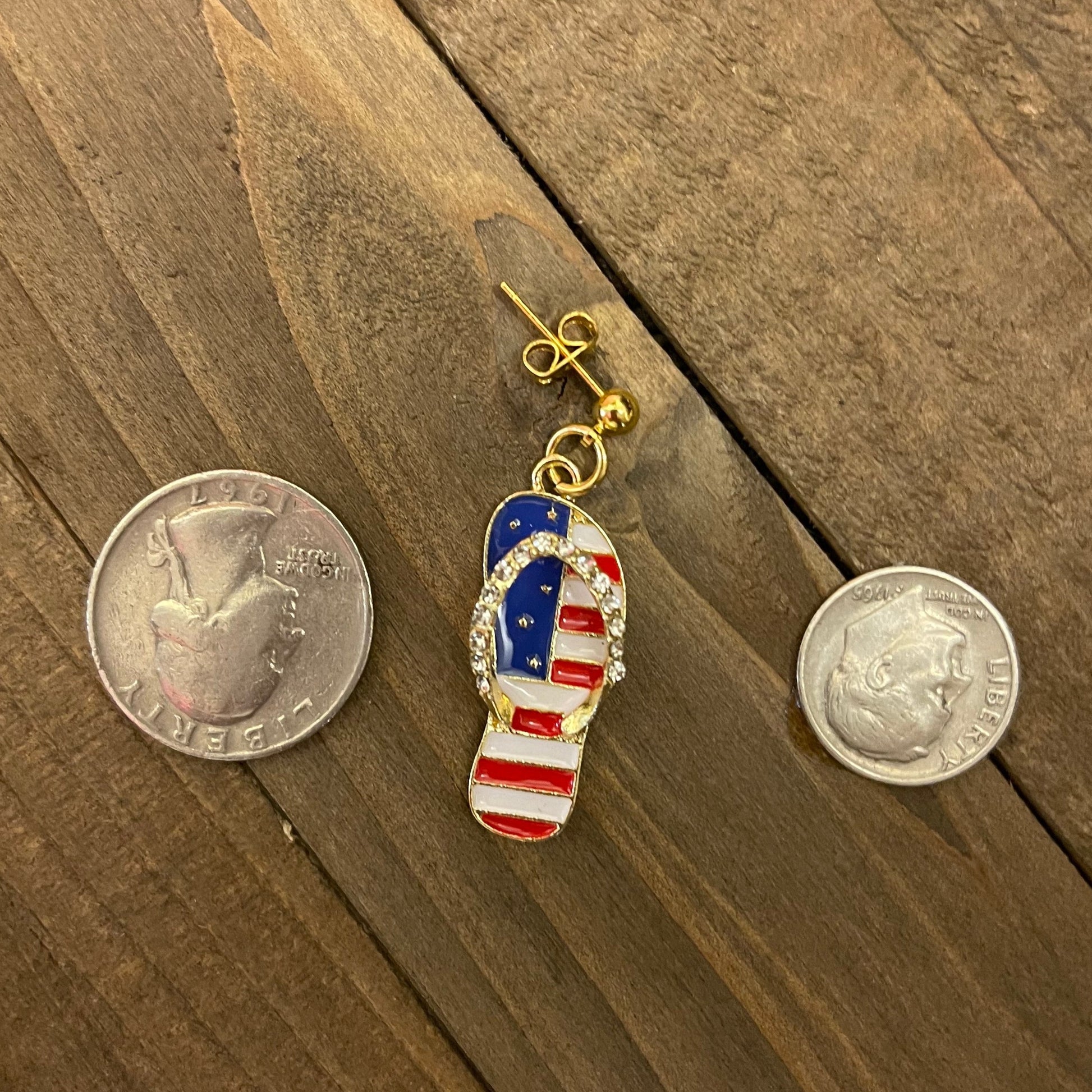 Patriotic Rhinestone Flip Flop Charm Ball Post EarringsPink tiful of LOVE