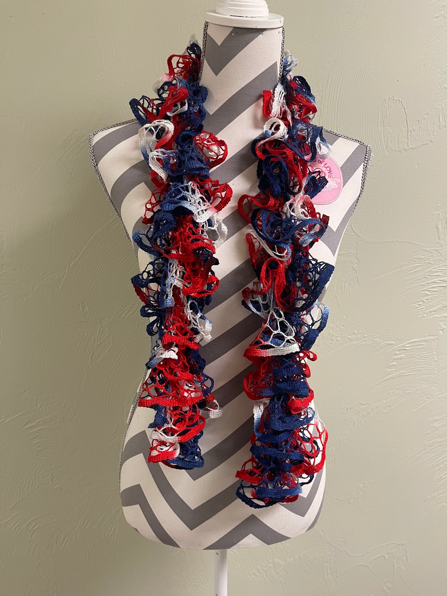 Ruffled Scarf handmade with Starbella Yarn-PatrioticPink tiful of LOVE