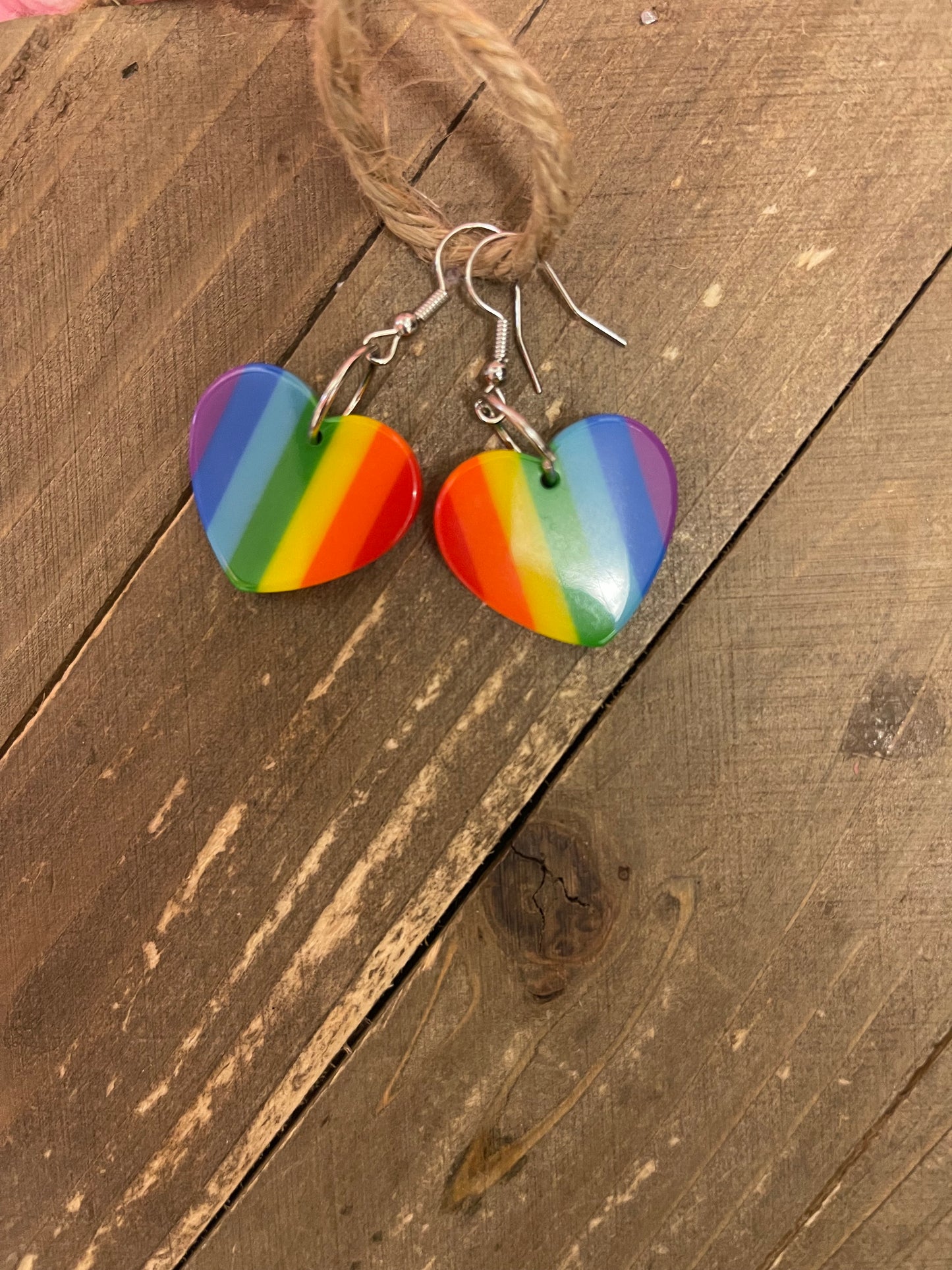 Rainbow Heart charm wire earringsPink tiful of LOVE