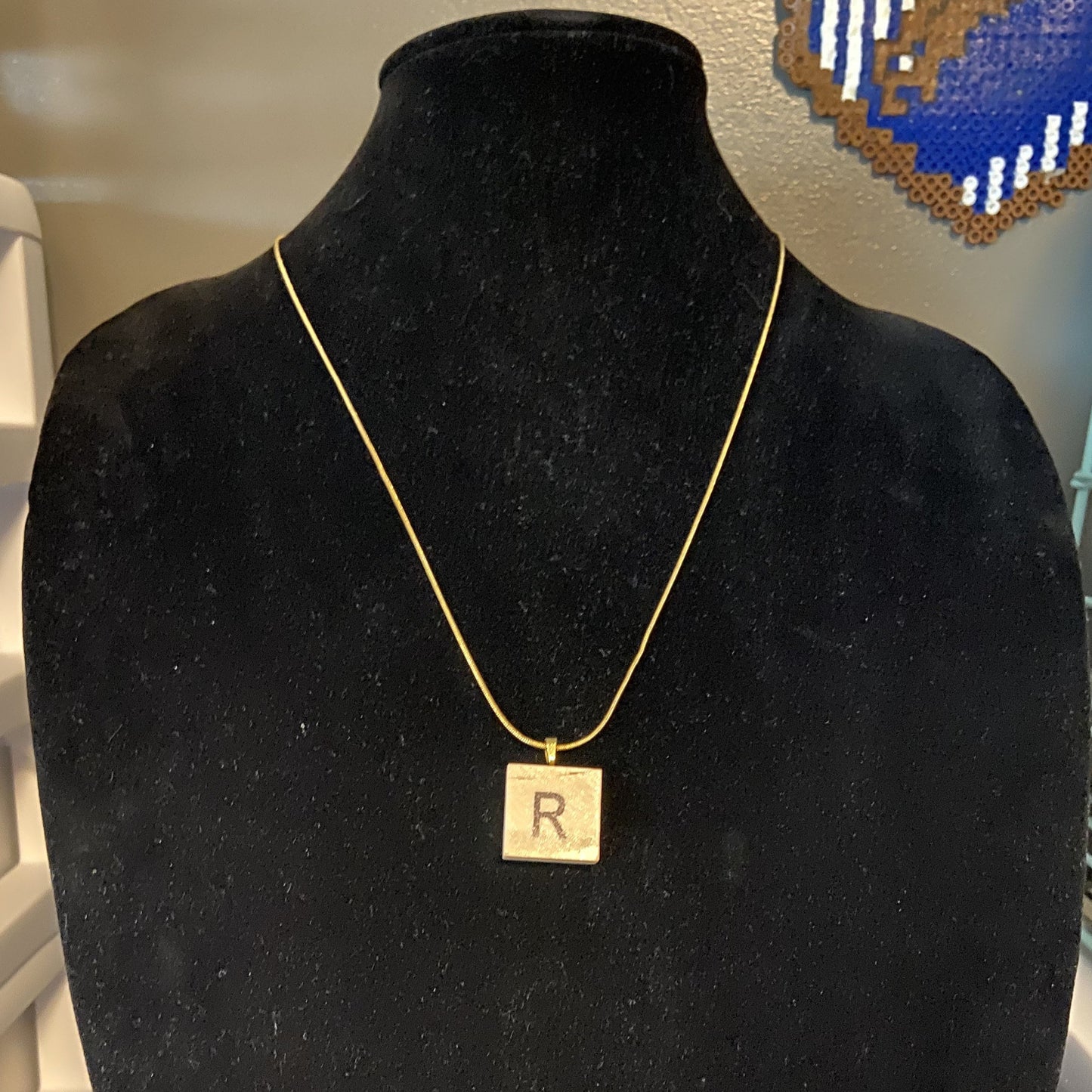 Wood Alphabet Tiles on Gold Chain Necklace (all Letters)Pink tiful of LOVE