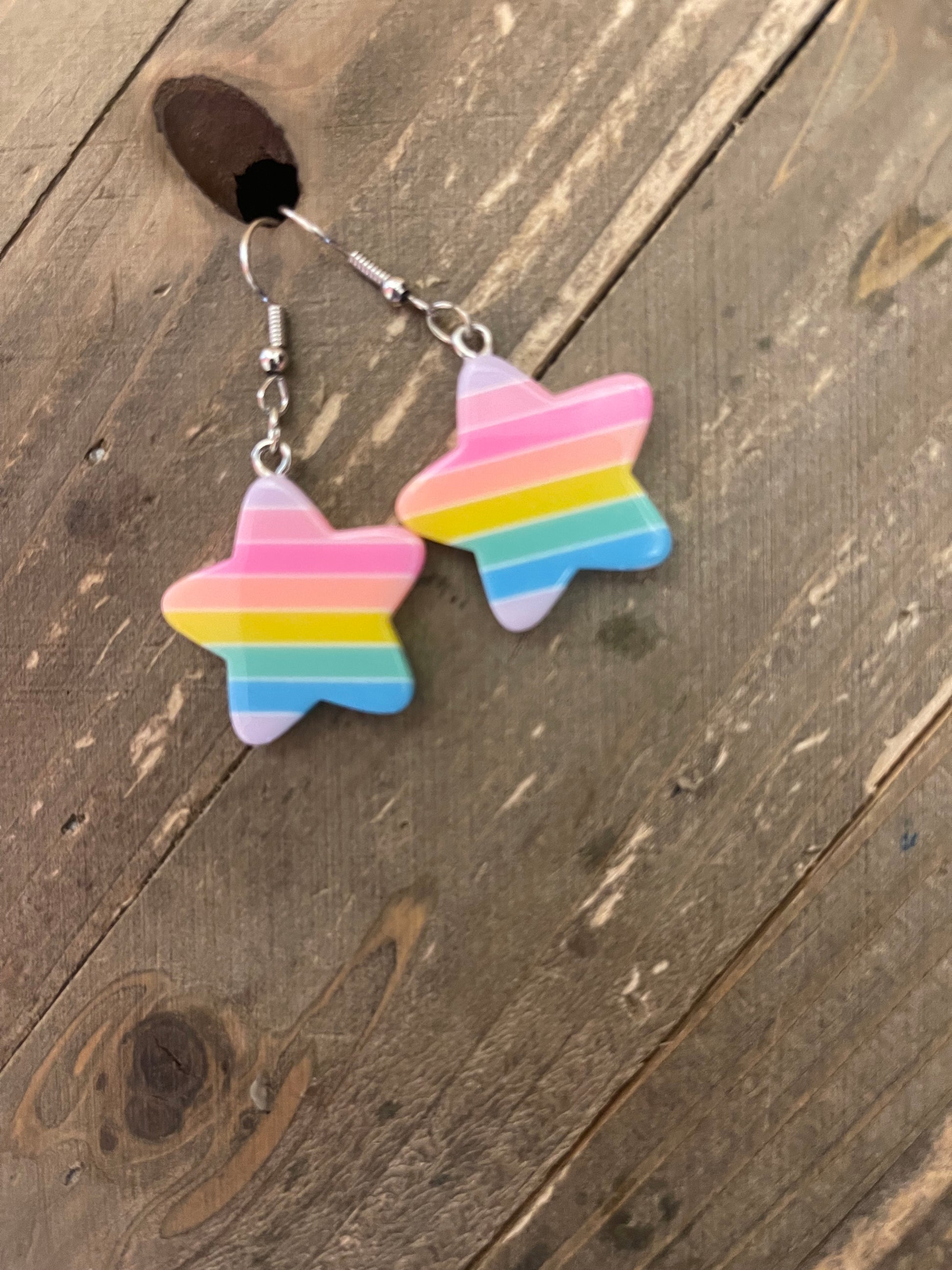 Rainbow Pastel Stars charm wire earringsPink tiful of LOVE