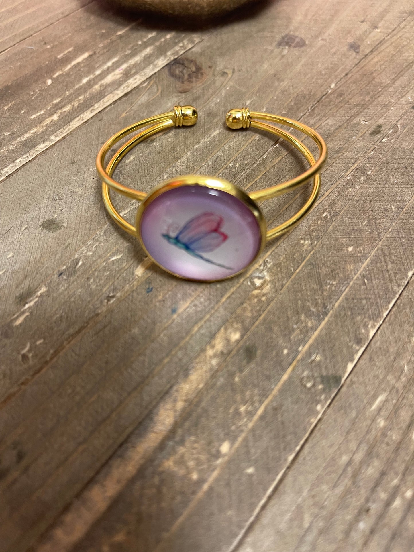 Dragonfly; touch of whimsy; Gold Cuff BraceletPink tiful of LOVE
