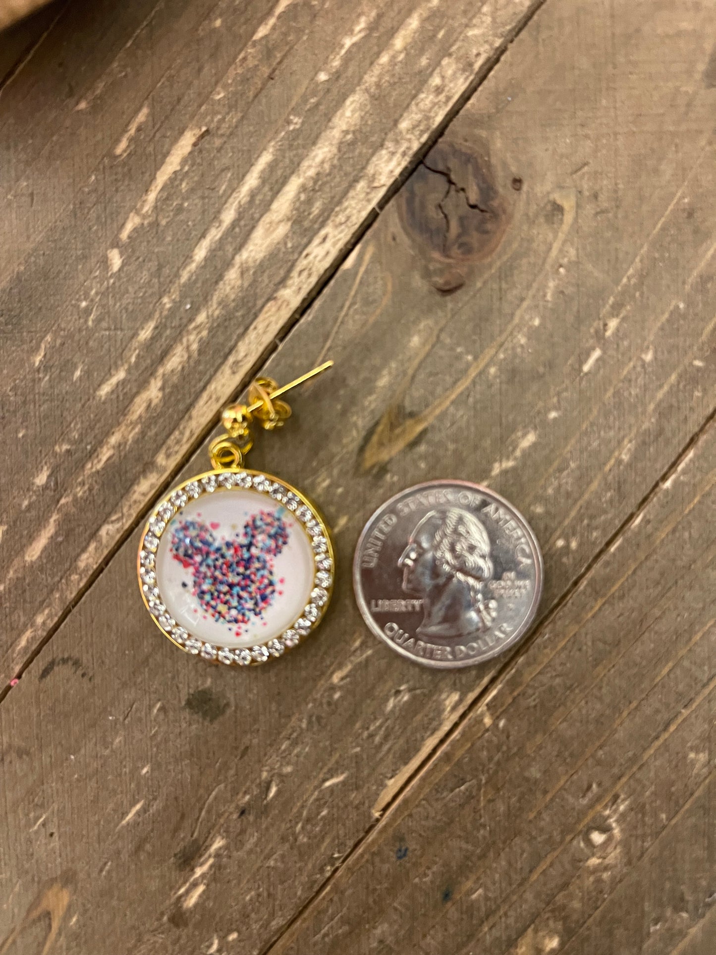 Confetti Ears Cabochon Charm on a ball Post earringsPink tiful of LOVE