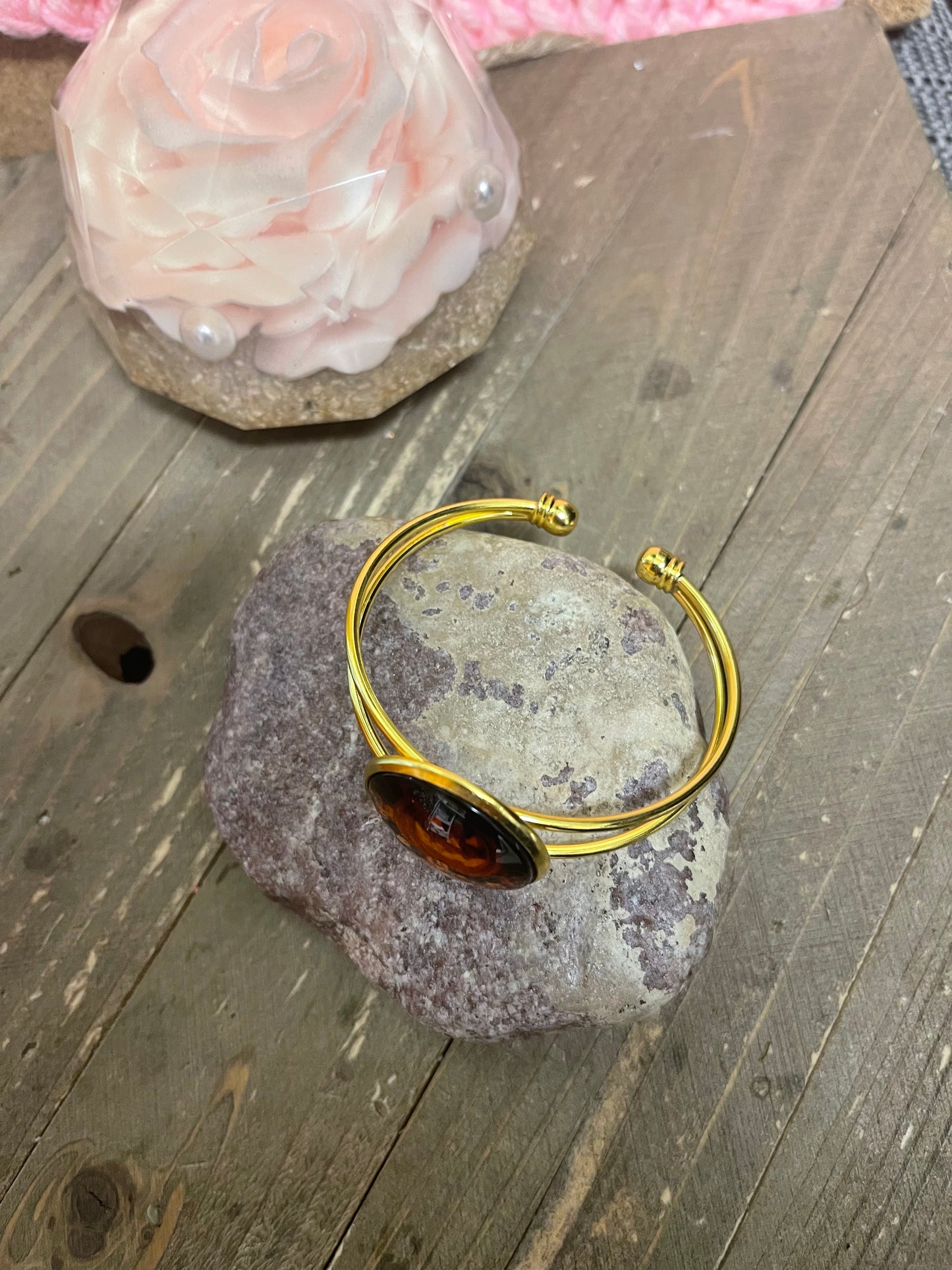 Halloween pumpkins on a Single Gold Bangle Cuff BraceletPink tiful of LOVE