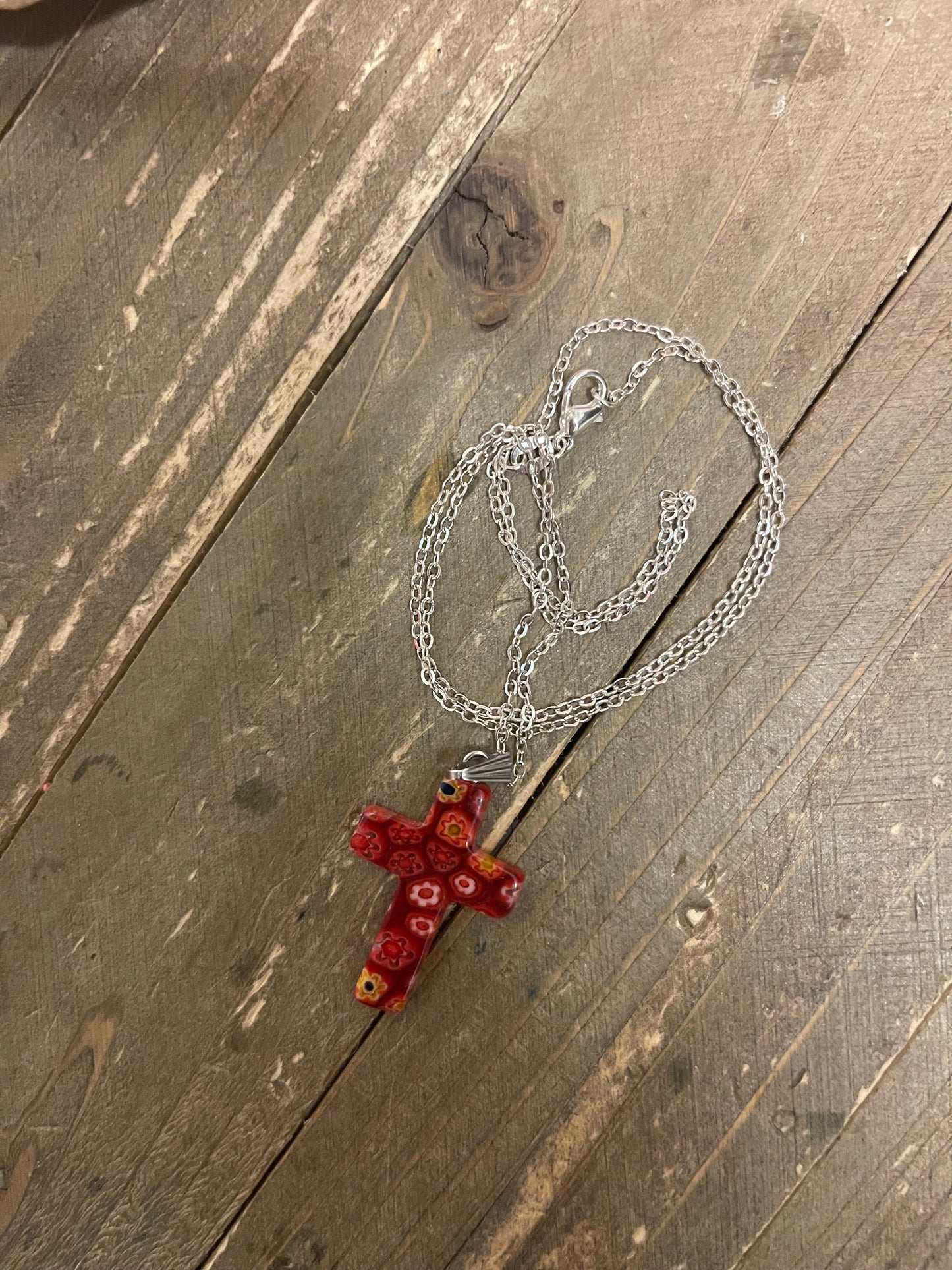 Milliefiori CROSS Pendant on a Silver chain Necklace (NK191-1CEC)Pink tiful of LOVE