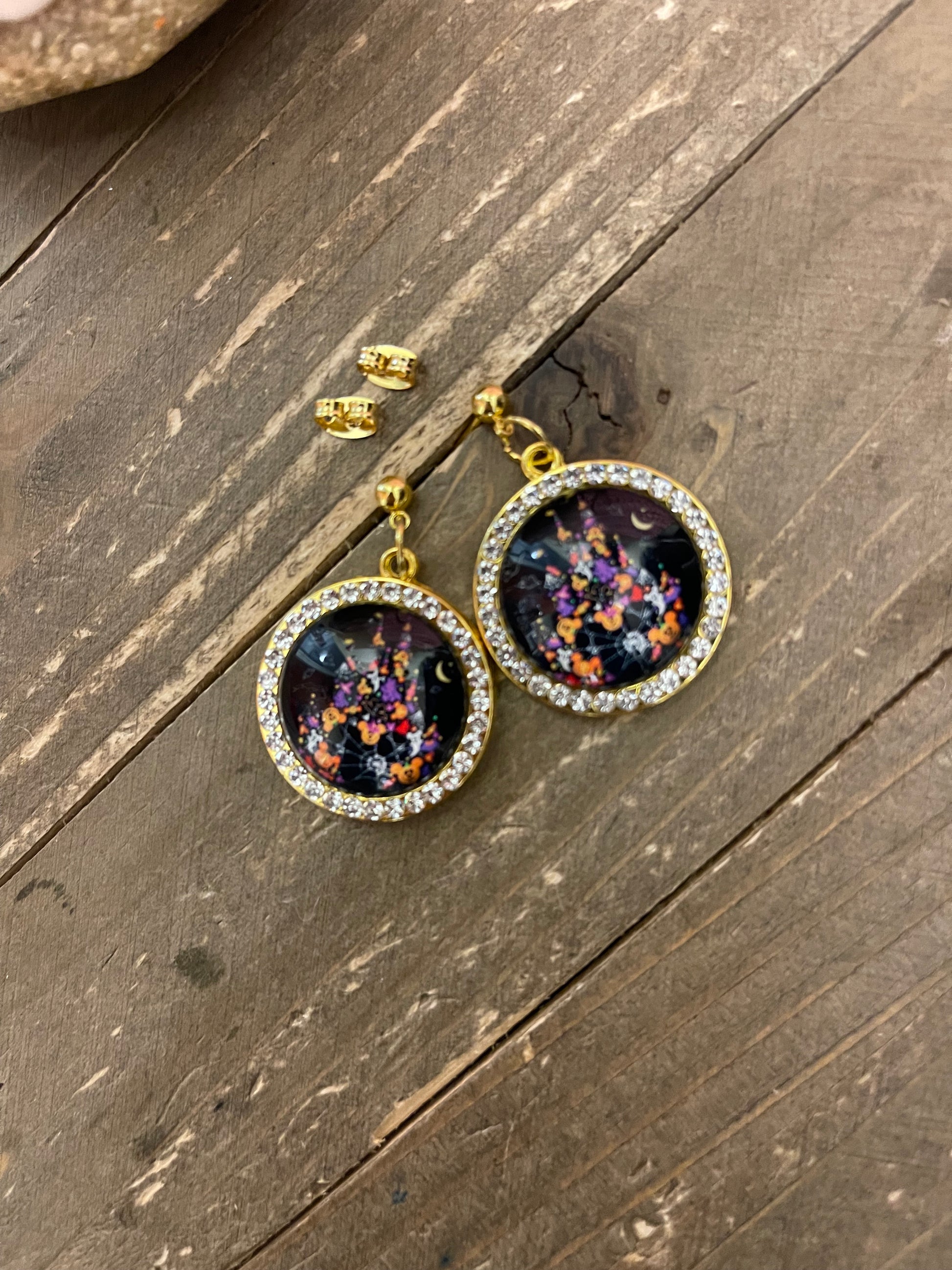 Halloween Castle Cabochon Charm on a ball Post earringsPink tiful of LOVE