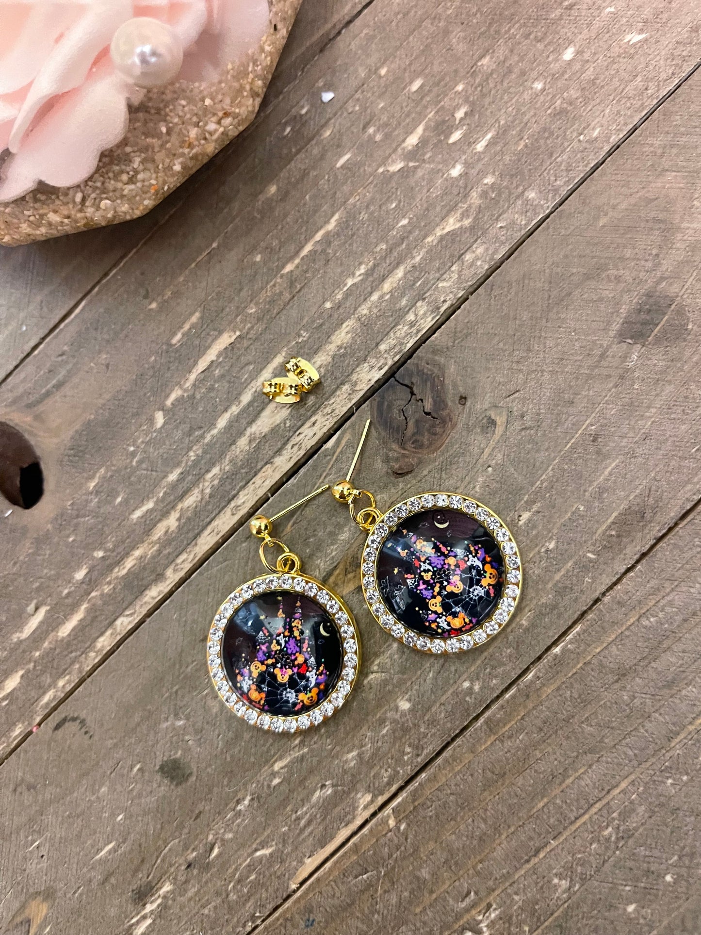 Halloween Castle Cabochon Charm on a ball Post earringsPink tiful of LOVE