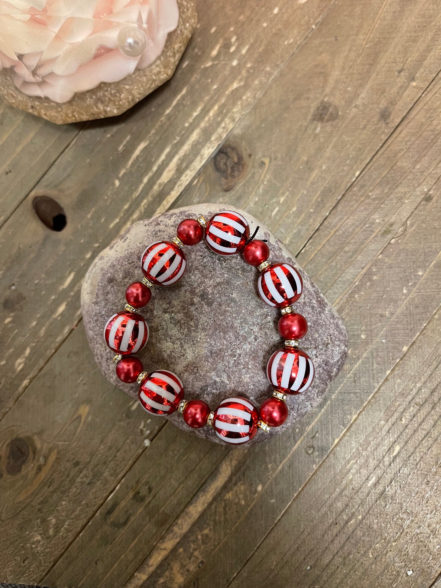 Christmas Beaded Elastic/Stretch Bracelet (BT188-7Stripes2)Pink tiful of LOVE