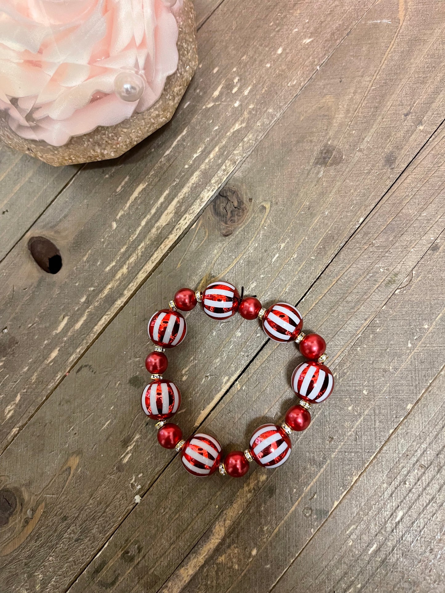 Christmas Beaded Elastic/Stretch Bracelet (BT188-7Stripes2)Pink tiful of LOVE