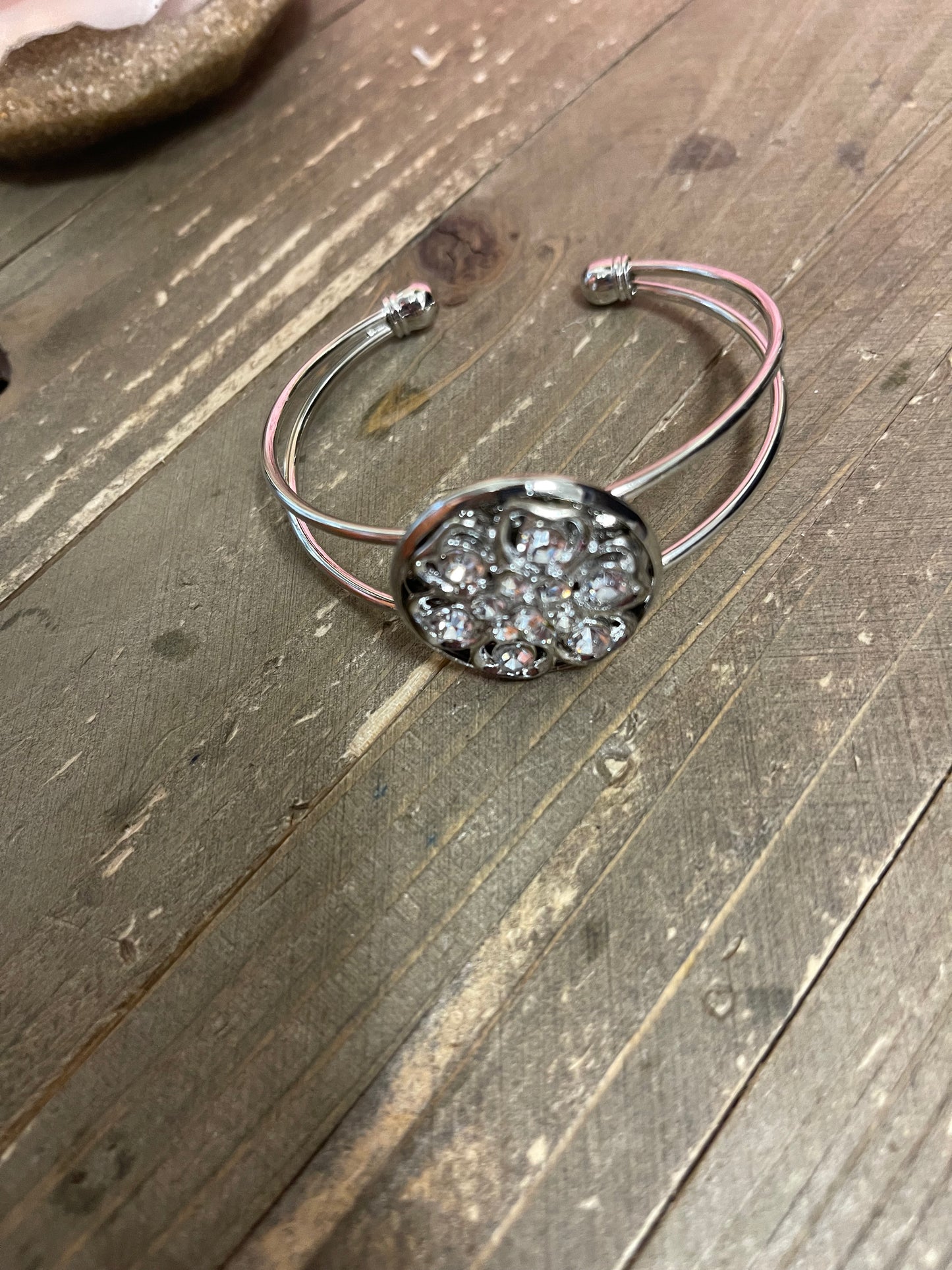 Silver Crystal Rhinestone Broach (BT211-48Scrystal) on a Single Silver Cuff BraceletPink tiful of LOVE