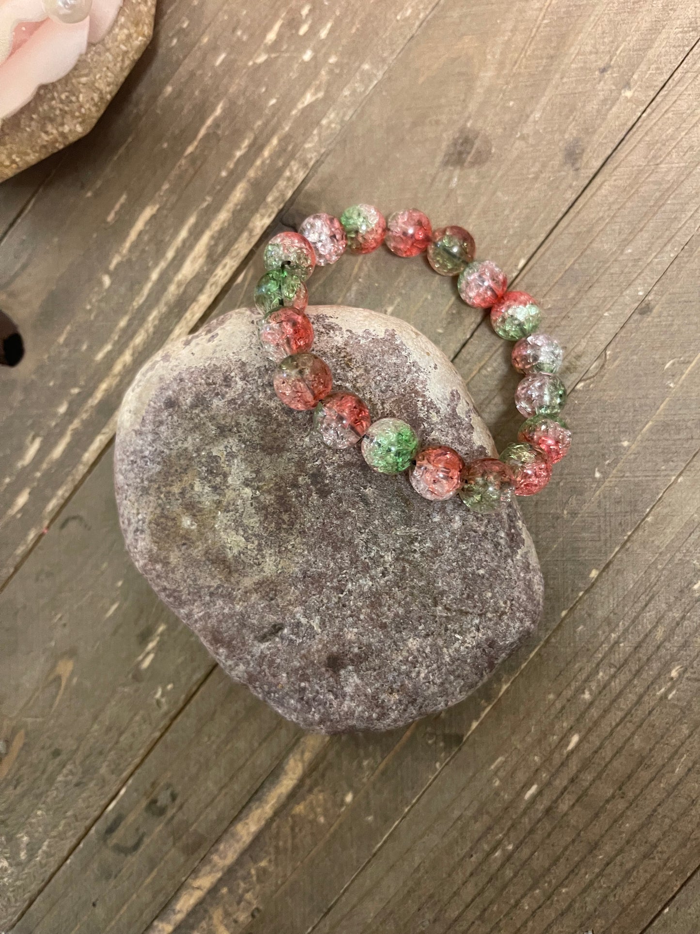 Christmas Acrylic Crackle Beaded Elastic/Stretch BraceletPink tiful of LOVE