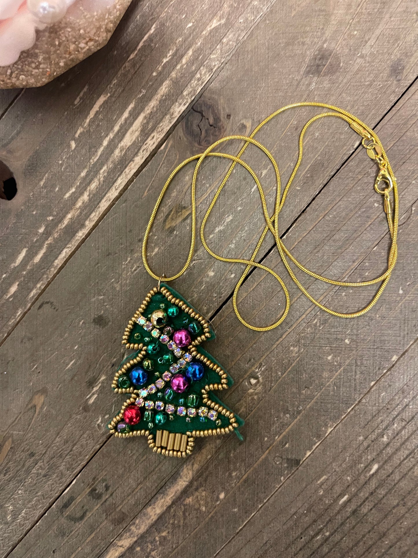 Christmas Tree Pendant on a Gold chain NecklacePink tiful of LOVE