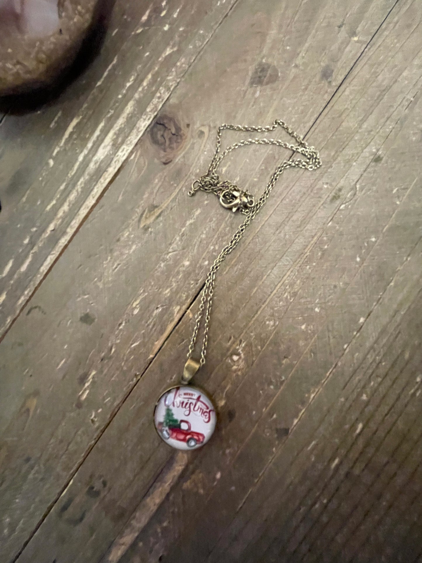 Christmas Tradition Cabochon Pendant on a Antique Brass chain NecklacePink tiful of LOVE