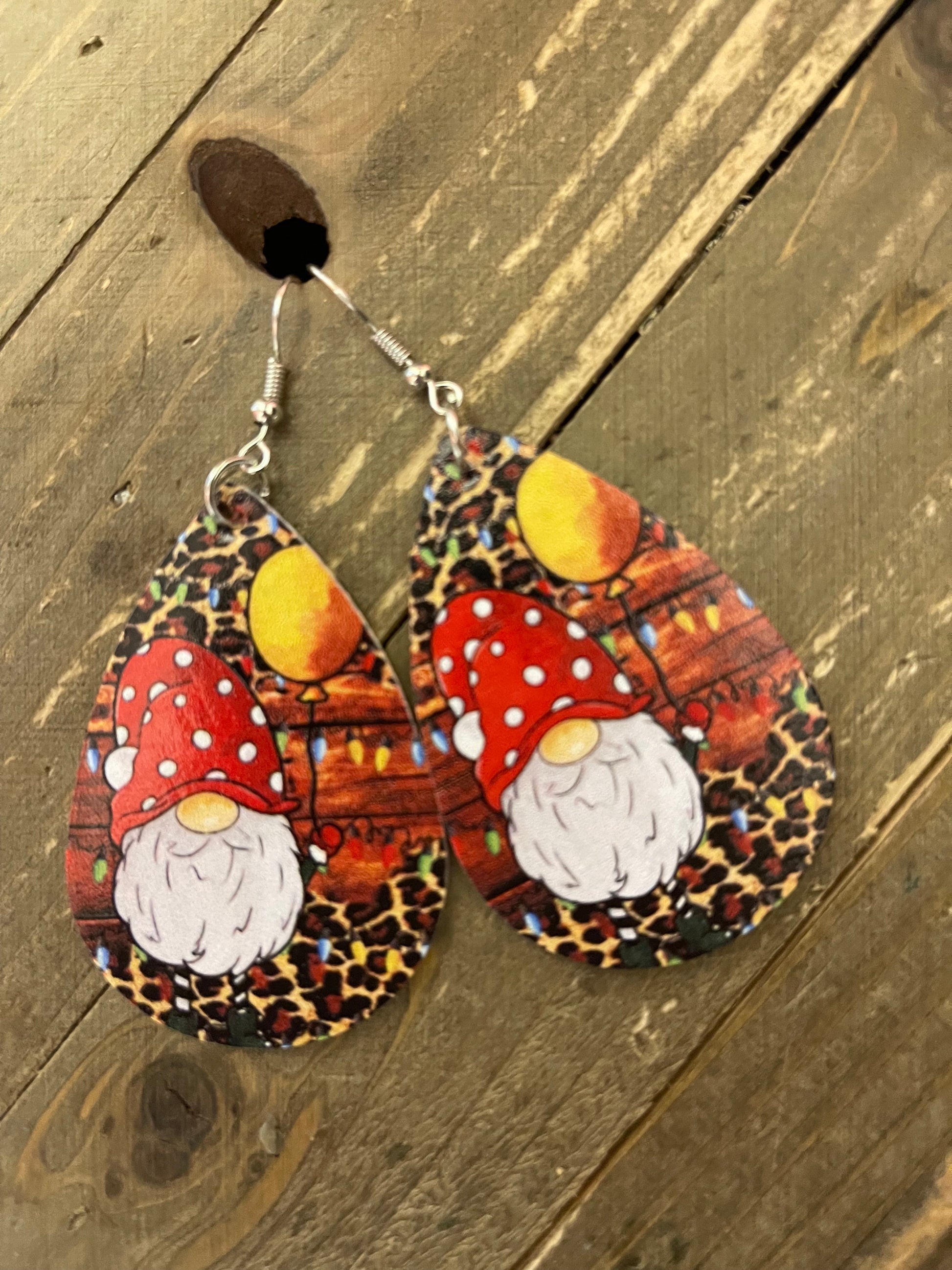 Christmas Gnome-1 Faux Leather Teardrop wire earringsPink tiful of LOVE