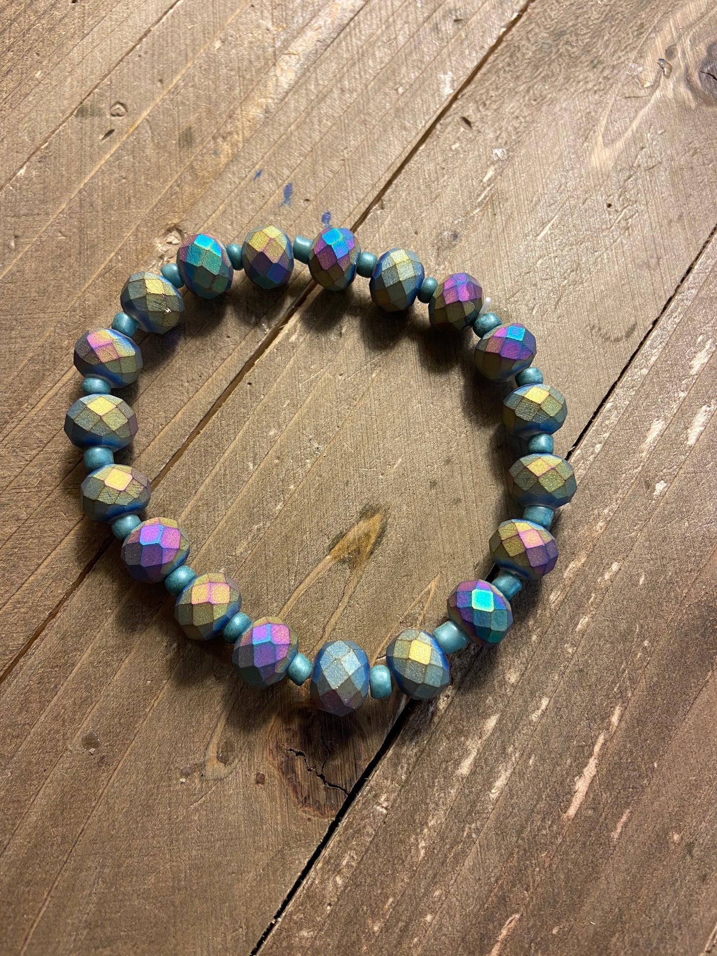 Round Multi-Colored Faceted Rondelle Beaded Elastic/Stretch BraceletPink tiful of LOVE