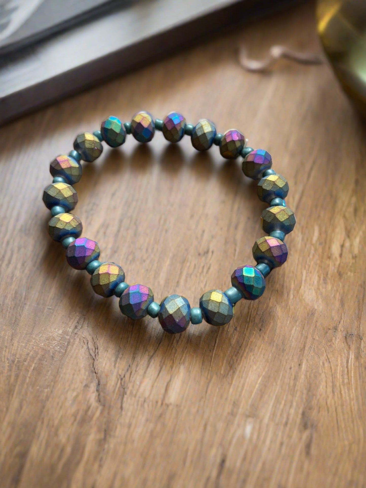 Round Multi-Colored Faceted Rondelle Beaded Elastic/Stretch BraceletPink tiful of LOVE