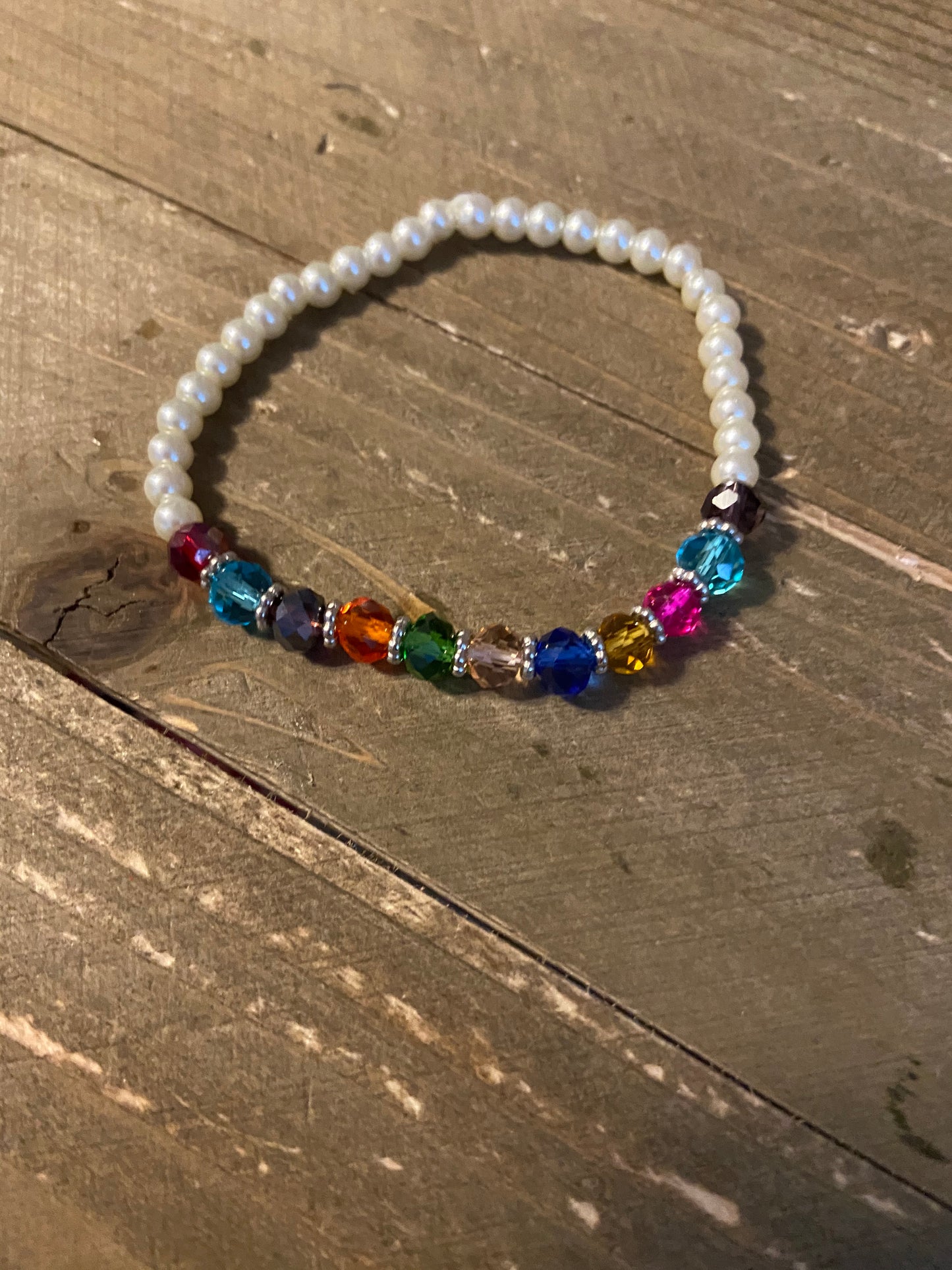 Pearl and Birthstone Glass Bead Elastic BraceletPink tiful of LOVE