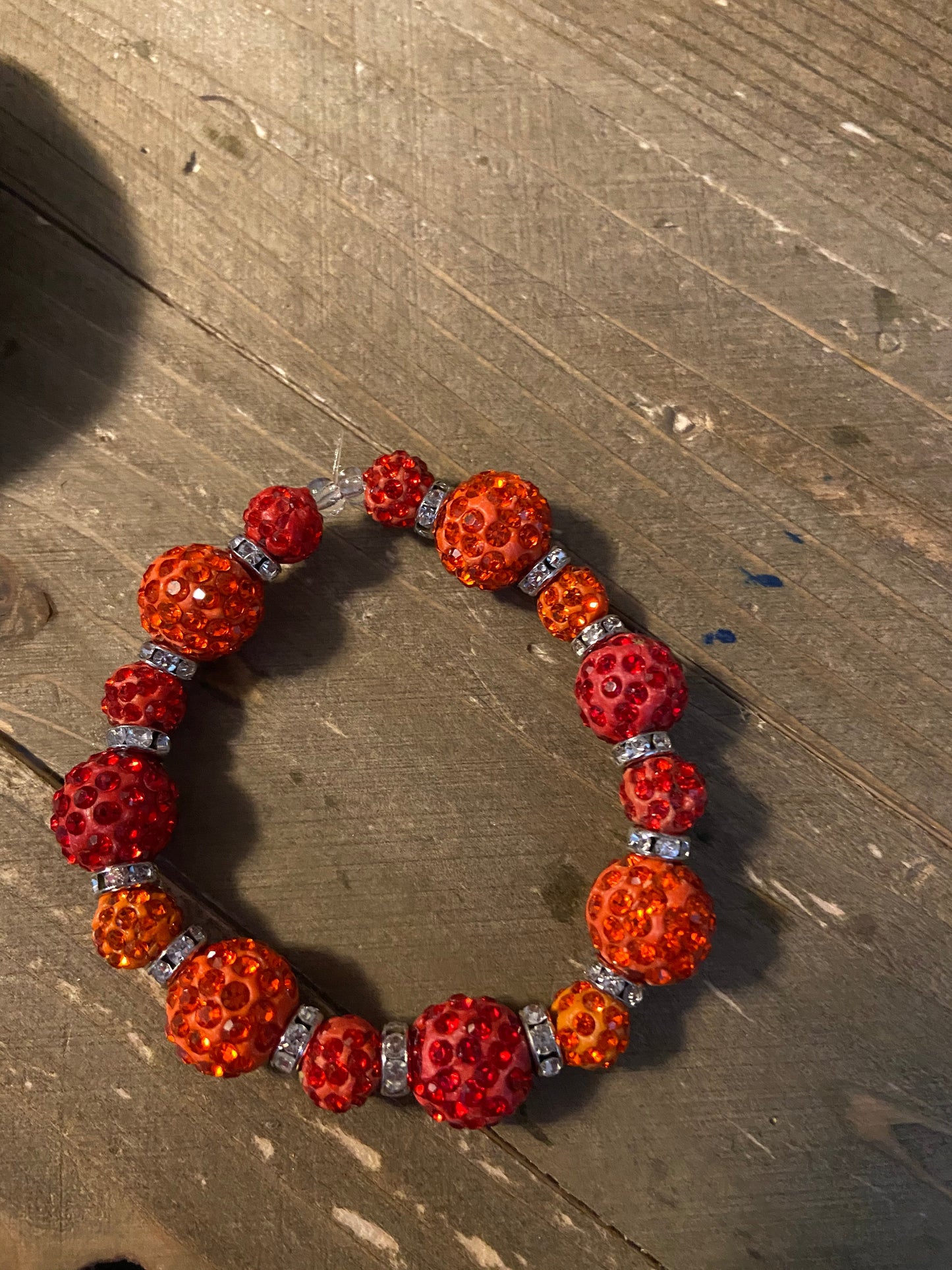 Red & Orange Sparkly Rhinestone Ball Beaded Elastic/Stretch BraceletPink tiful of LOVE