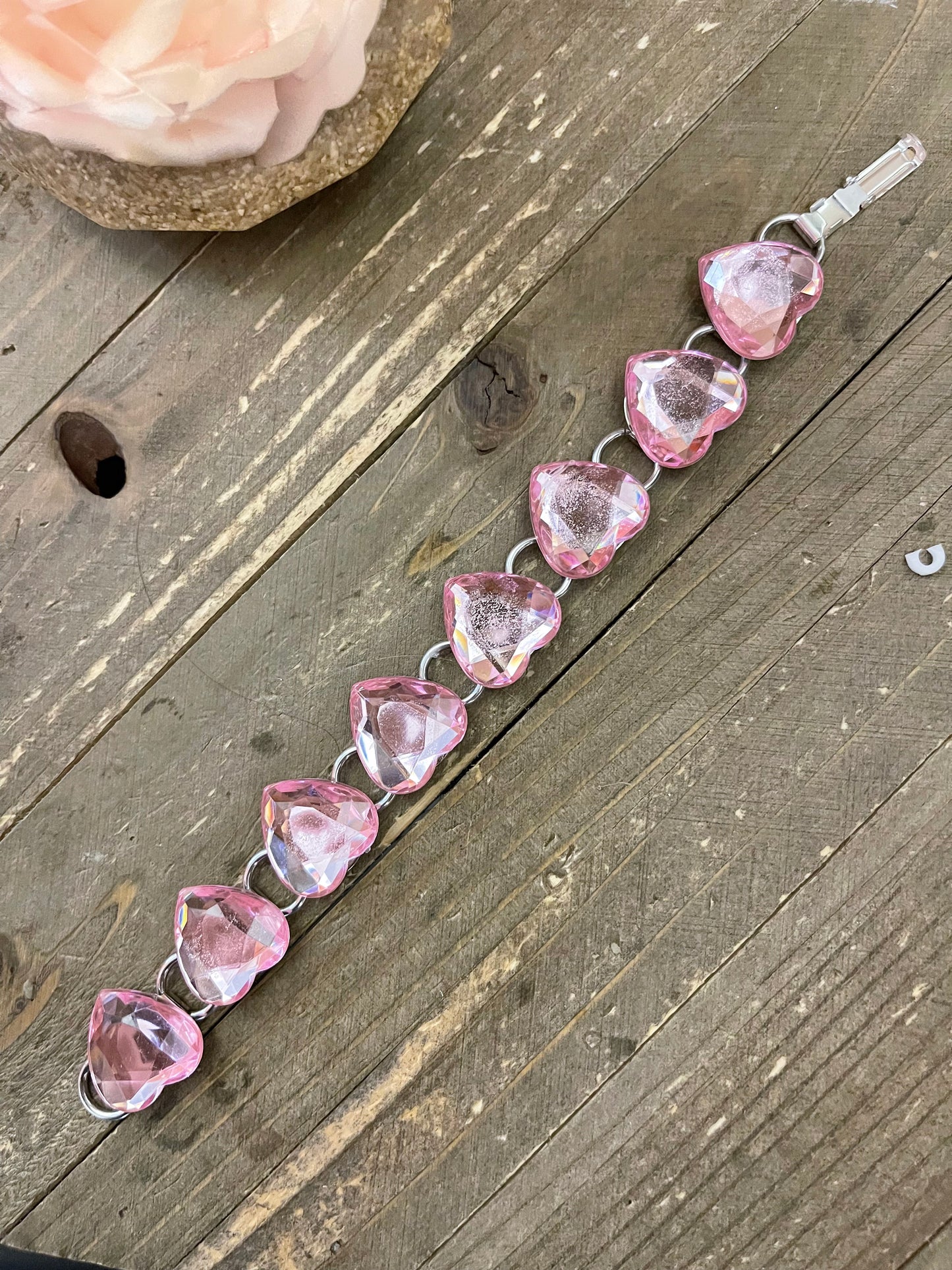 Pink Hearts Gemstone Bracelet, Silver 8 linksPink tiful of LOVE