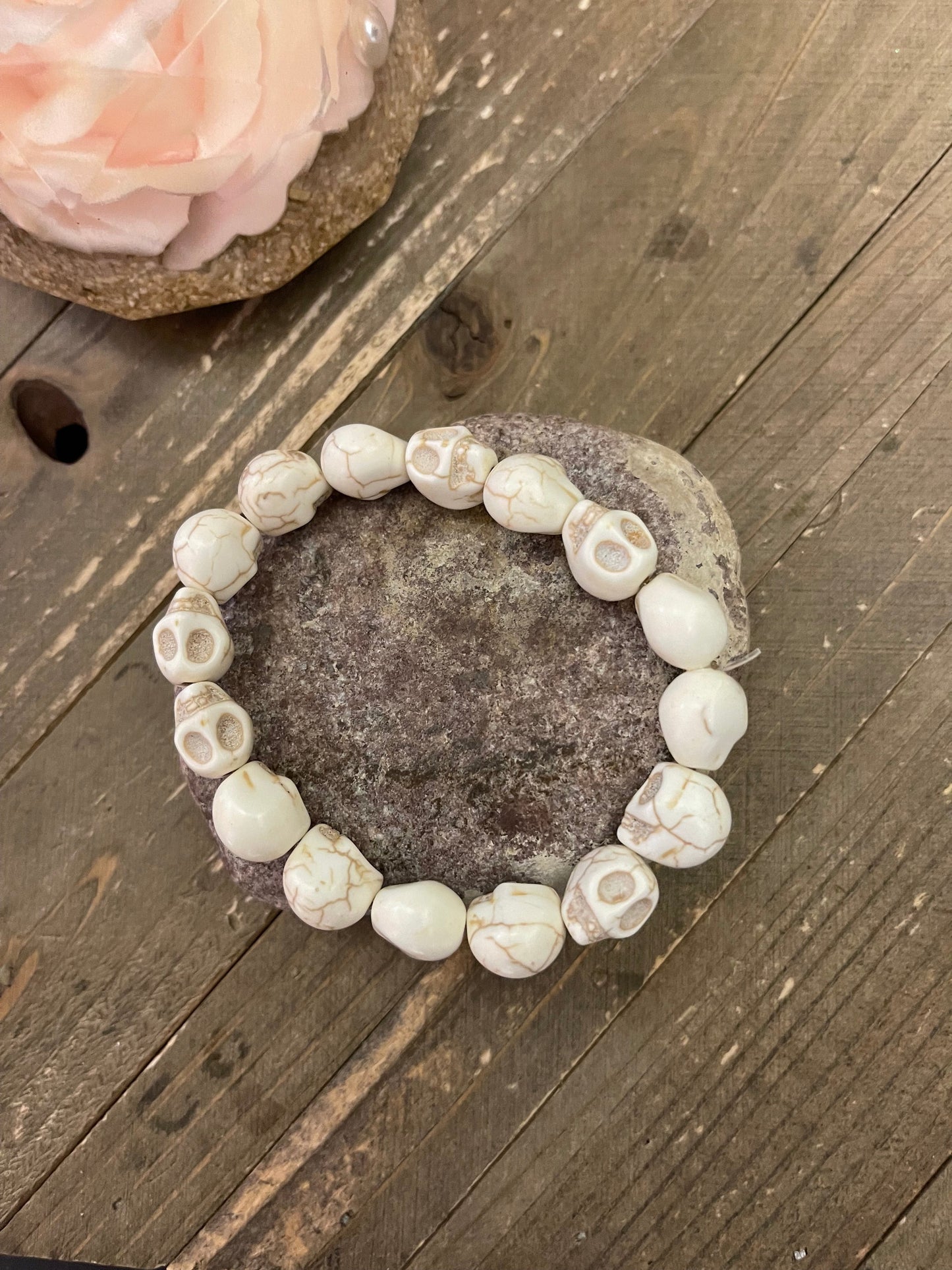 White Turquoise Skull Beaded Elastic/Stretch BraceletPink tiful of LOVE