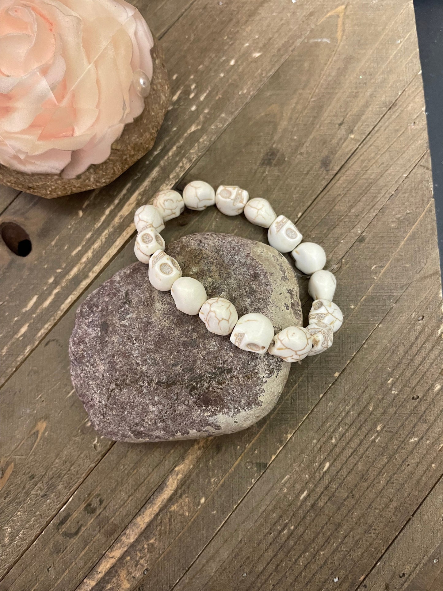 White Turquoise Skull Beaded Elastic/Stretch BraceletPink tiful of LOVE