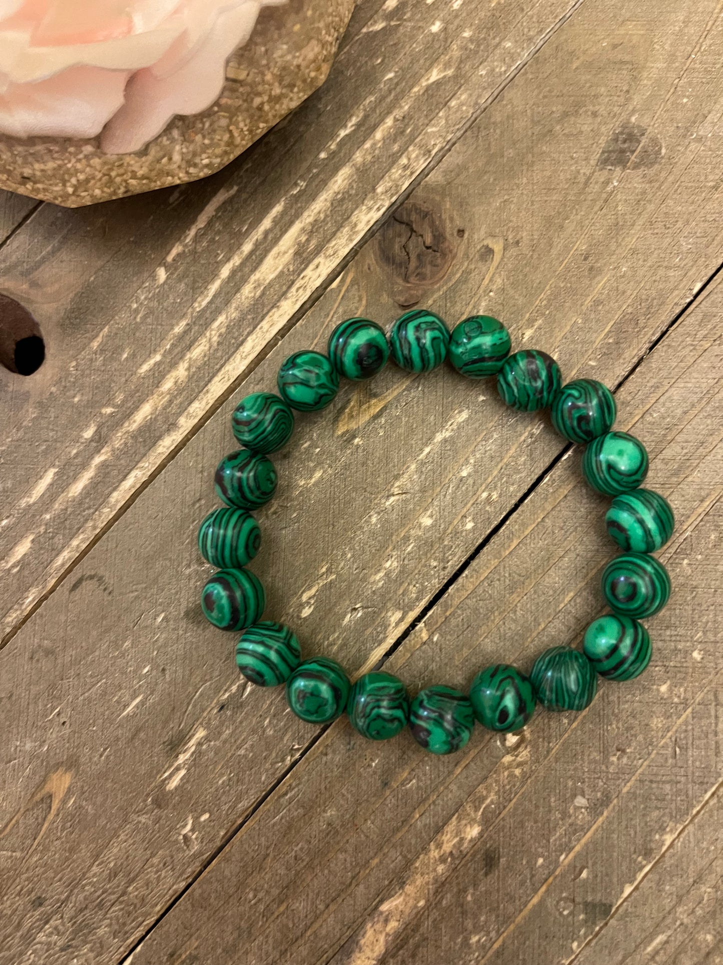Green Simulated Malachite beaded Stretch braceletPink tiful of LOVE