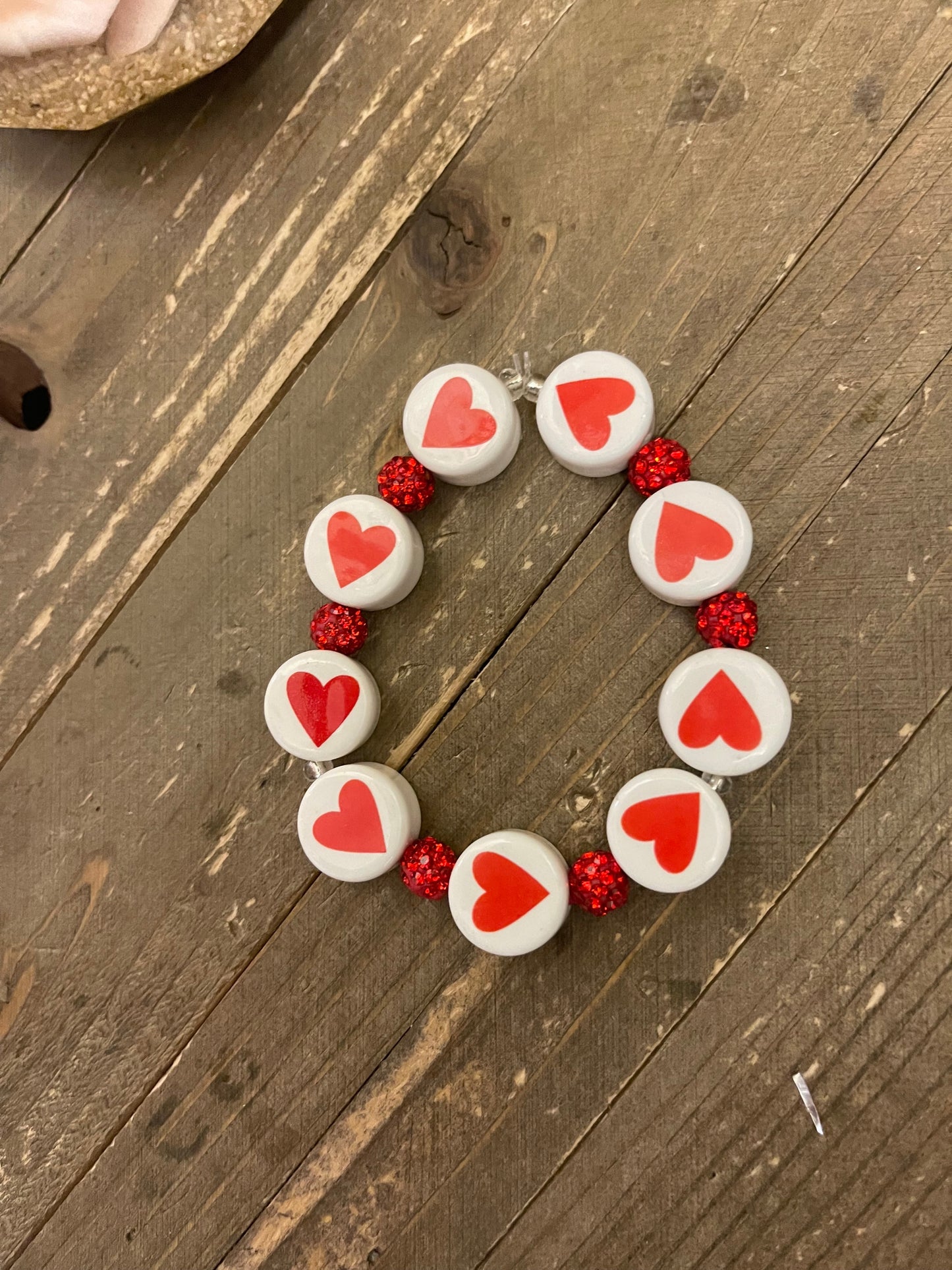 Red and White Ceramic Heart Bead Elastic/Stretch Bracelet-5Pink tiful of LOVE