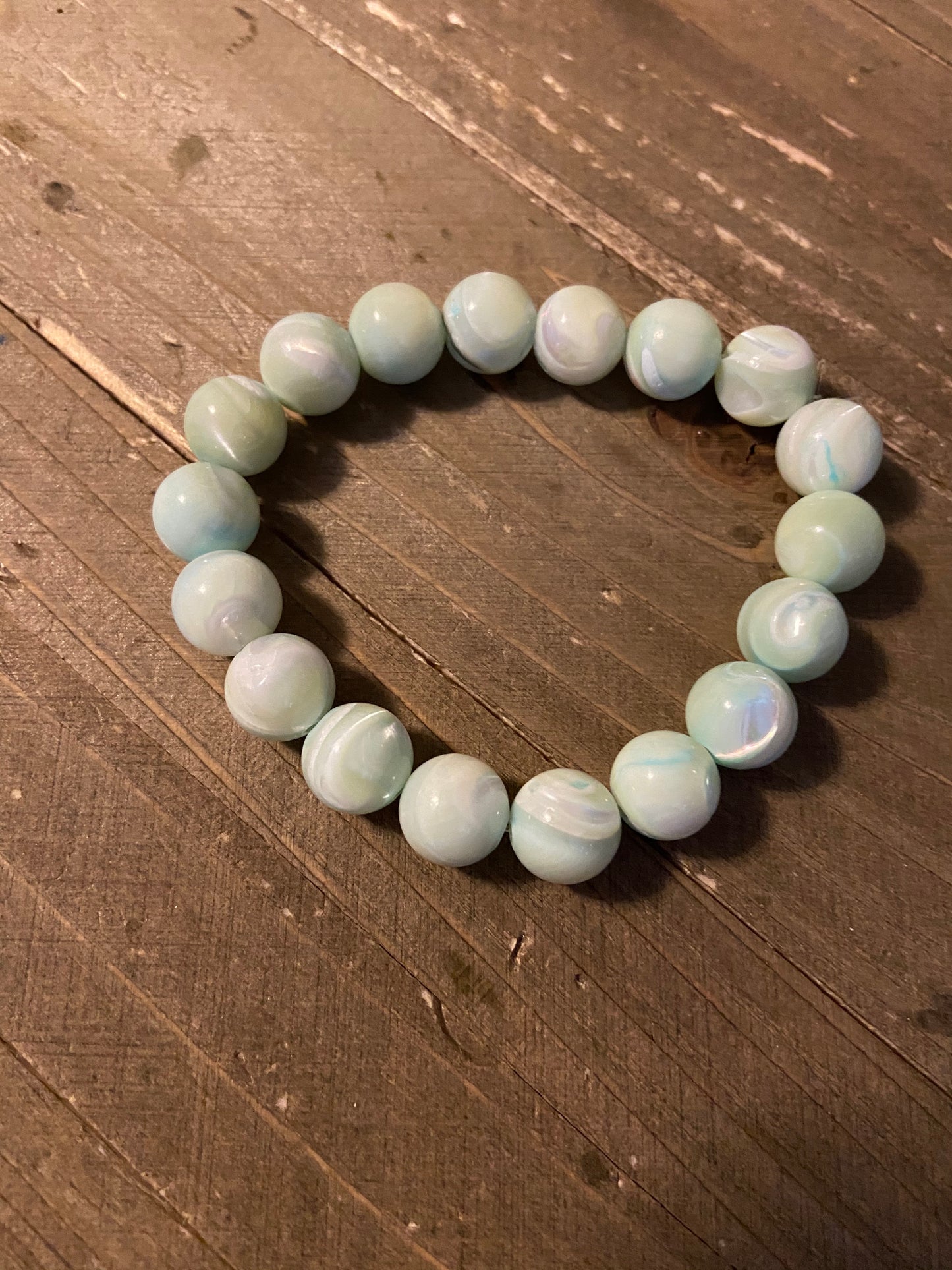 Blue Green Dyed Round Shell Beaded Elastic/Stretch BraceletPink tiful of LOVE