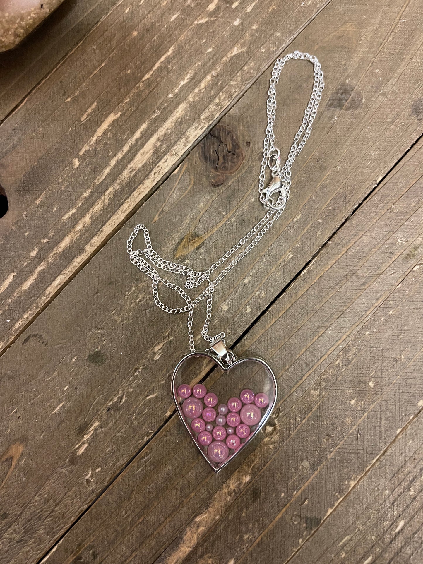 Heart with resin & pink rhinestones Pendant on a silver chainPink tiful of LOVE